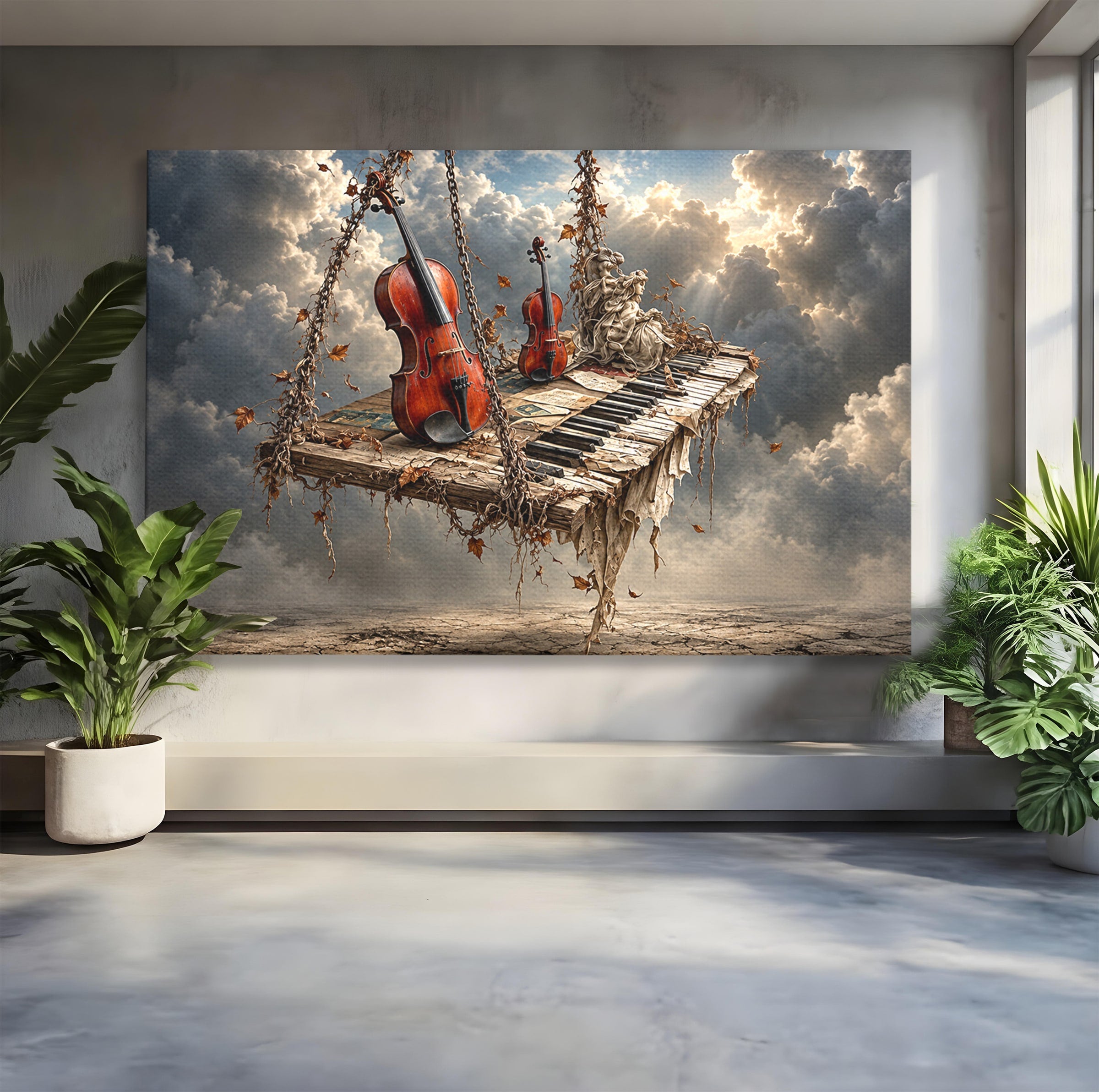 Tablou Canvas Premium LuxCanva® U1156, Armonia Elementelor, Vioara, Pian, Natura, Fantezie, Living, Culori Vibrante