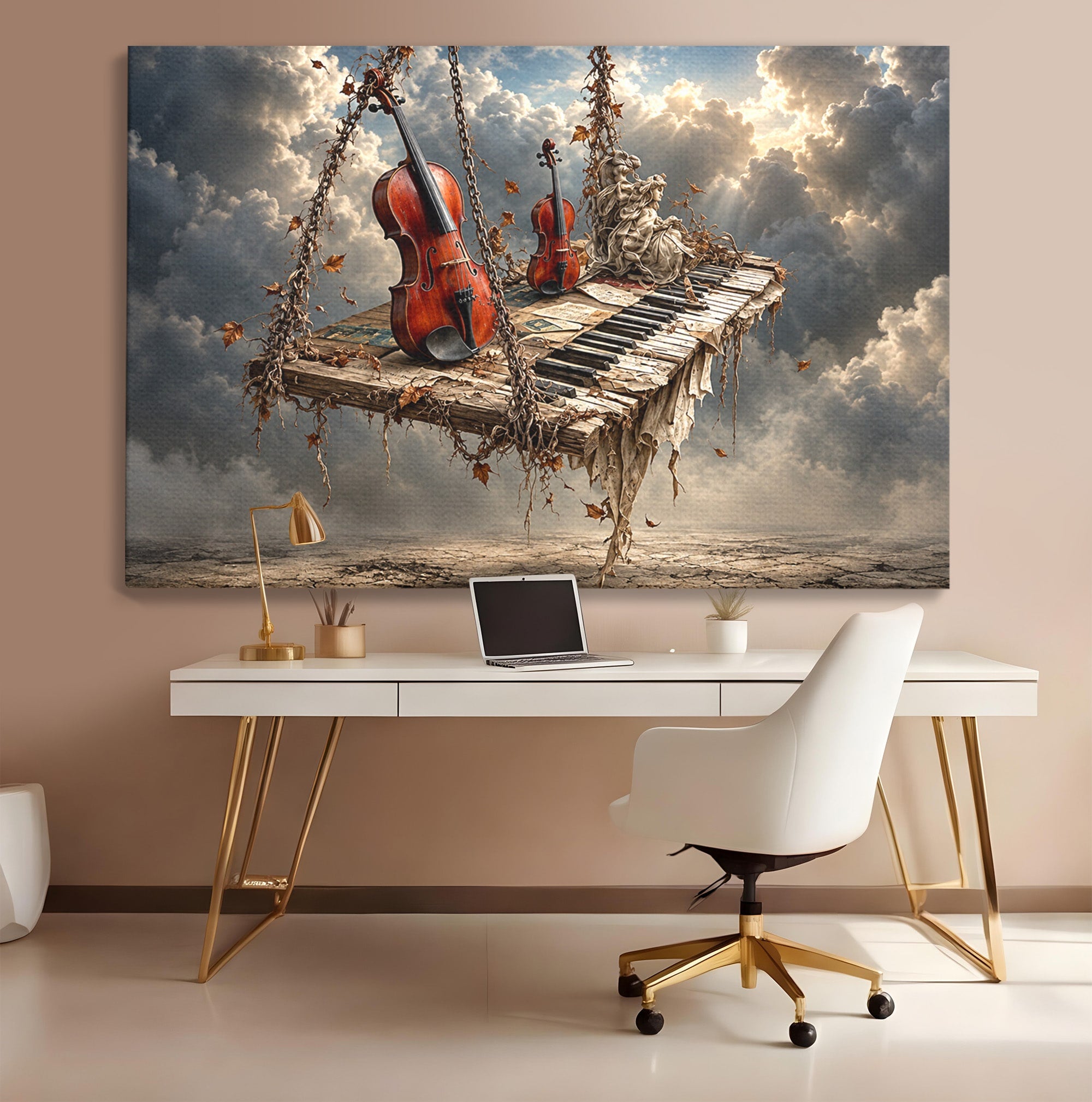 Tablou Canvas Premium LuxCanva® U1156, Armonia Elementelor, Vioara, Pian, Natura, Fantezie, Living, Culori Vibrante