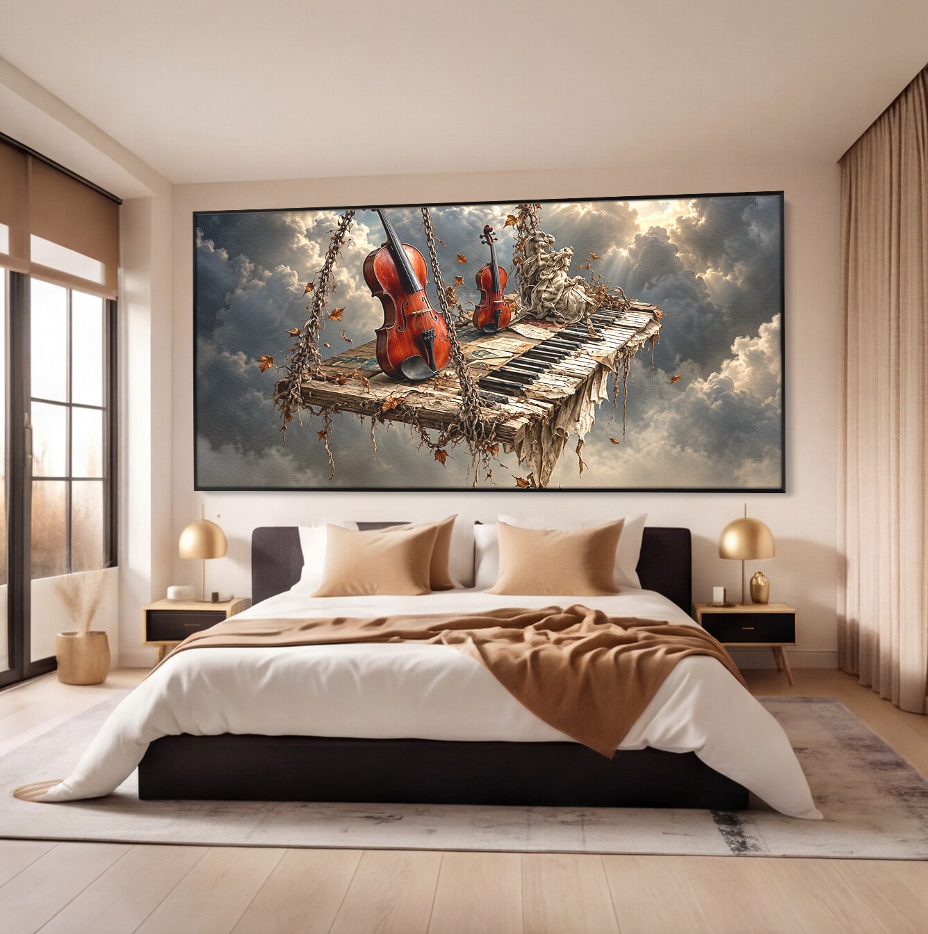 Tablou Canvas Premium LuxCanva® U1156, Armonia Elementelor, Vioara, Pian, Natura, Fantezie, Living, Culori Vibrante