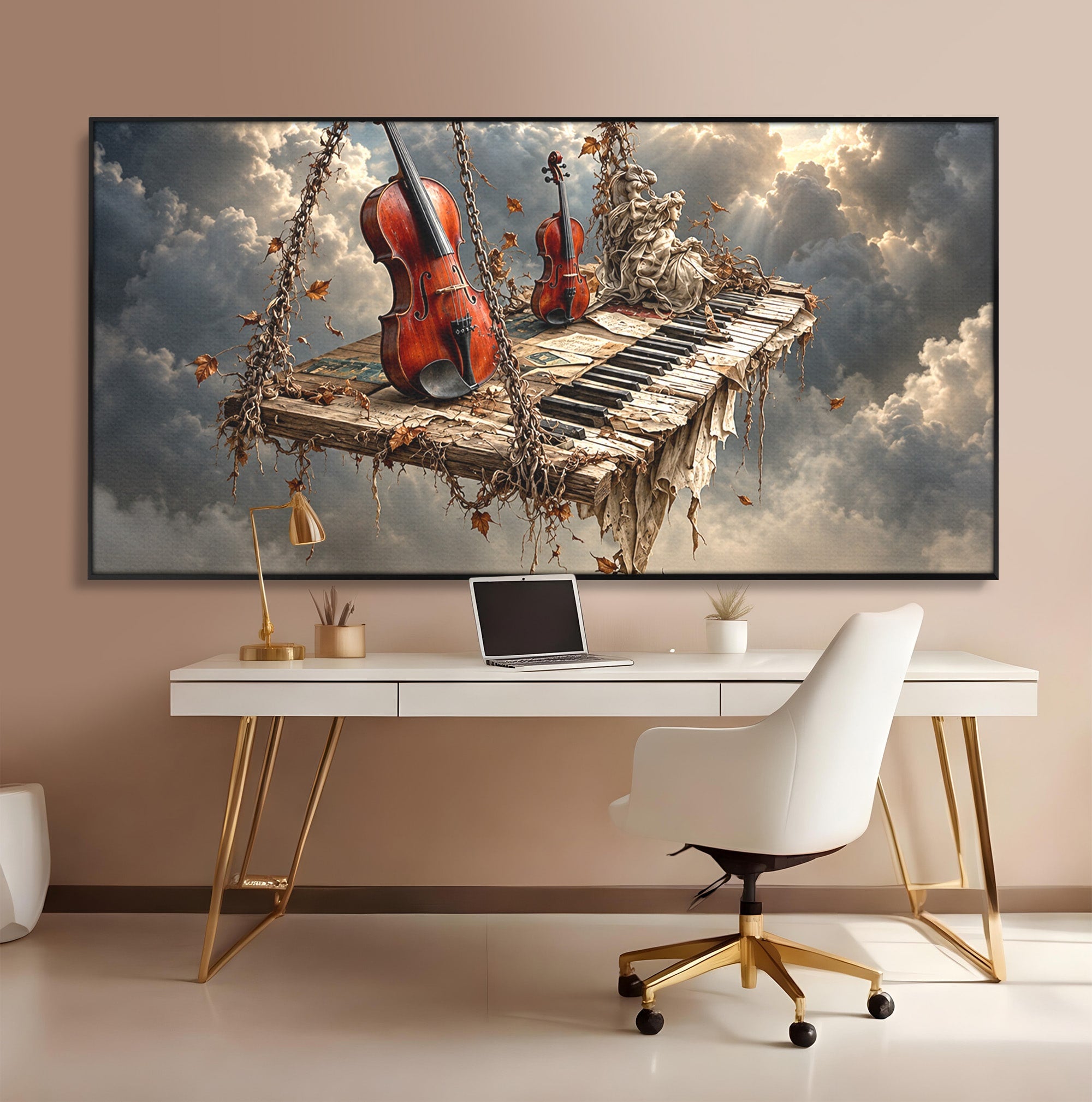 Tablou Canvas Premium LuxCanva® U1156, Armonia Elementelor, Vioara, Pian, Natura, Fantezie, Living, Culori Vibrante