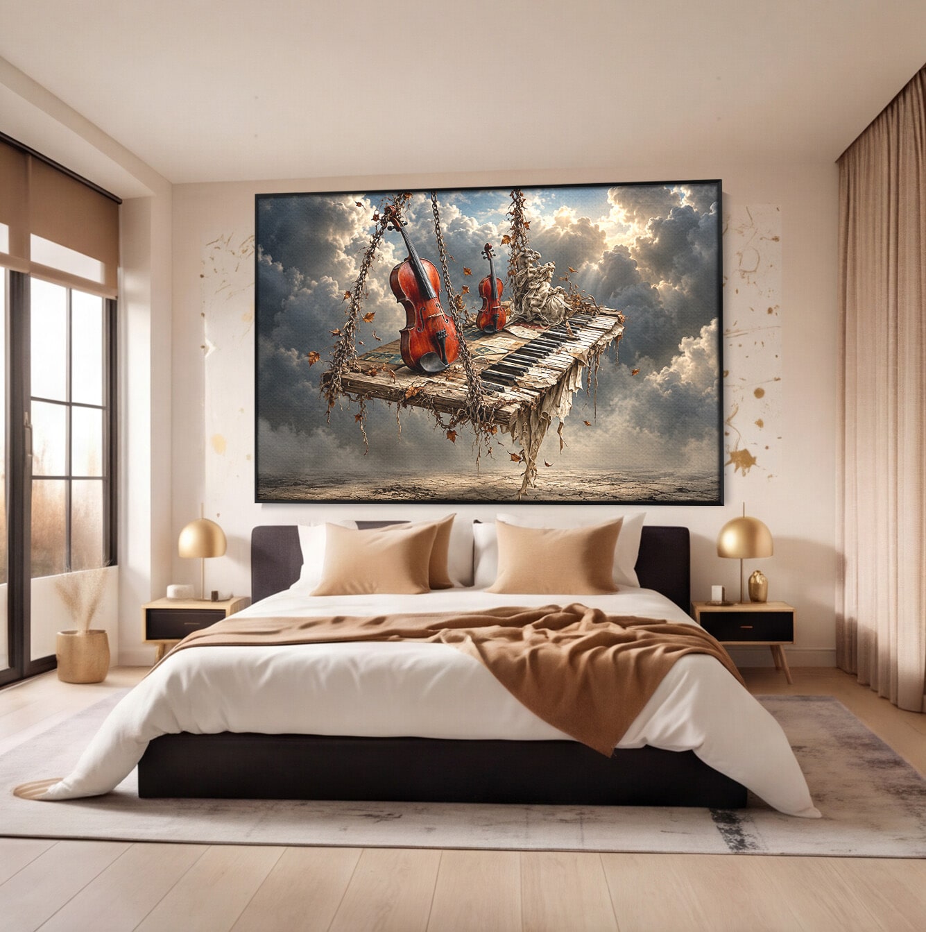 Tablou Canvas Premium LuxCanva® U1156, Armonia Elementelor, Vioara, Pian, Natura, Fantezie, Living, Culori Vibrante