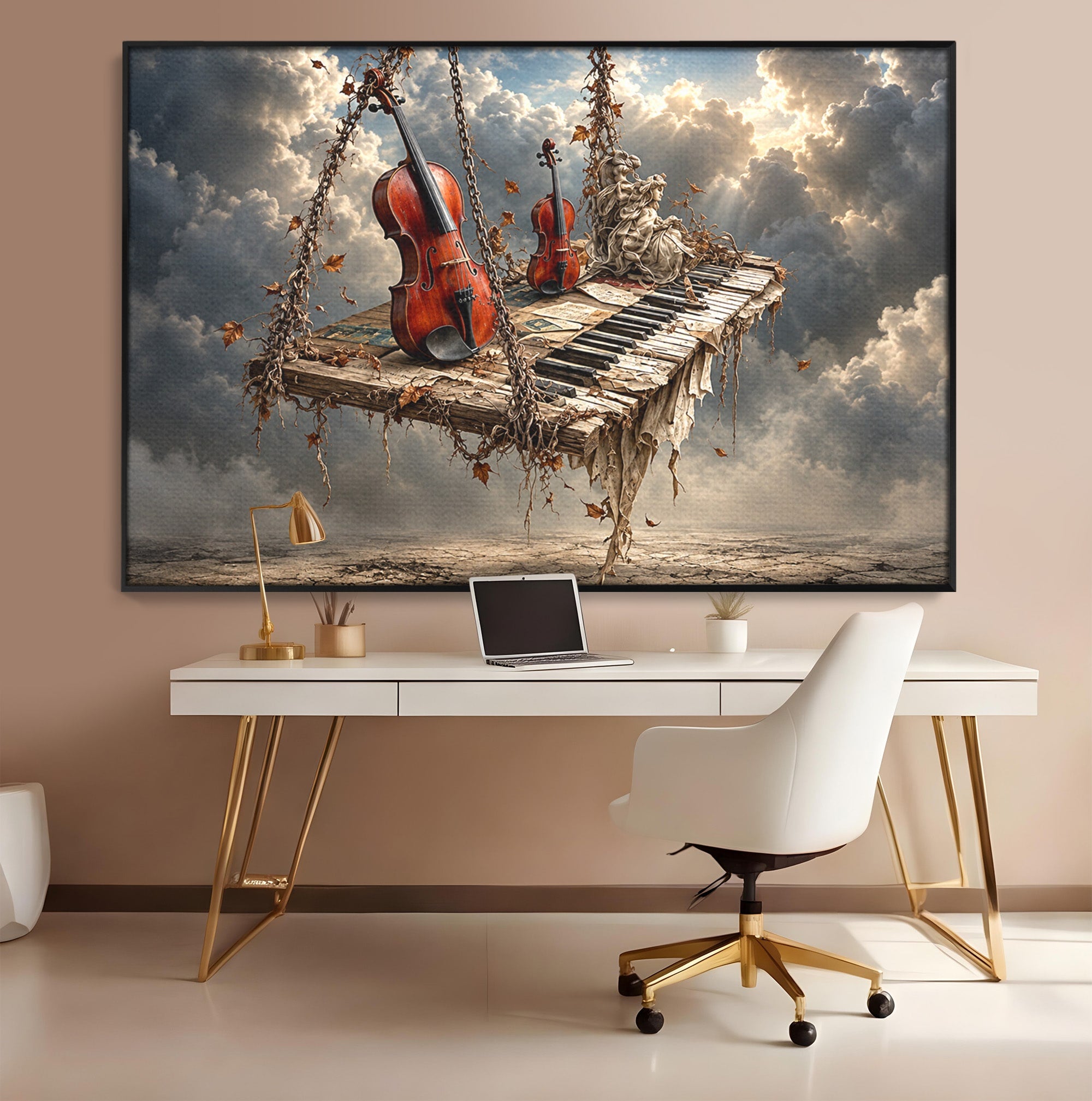 Tablou Canvas Premium LuxCanva® U1156, Armonia Elementelor, Vioara, Pian, Natura, Fantezie, Living, Culori Vibrante