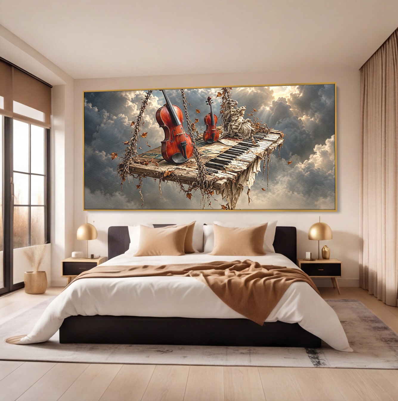 Tablou Canvas Premium LuxCanva® U1156, Armonia Elementelor, Vioara, Pian, Natura, Fantezie, Living, Culori Vibrante