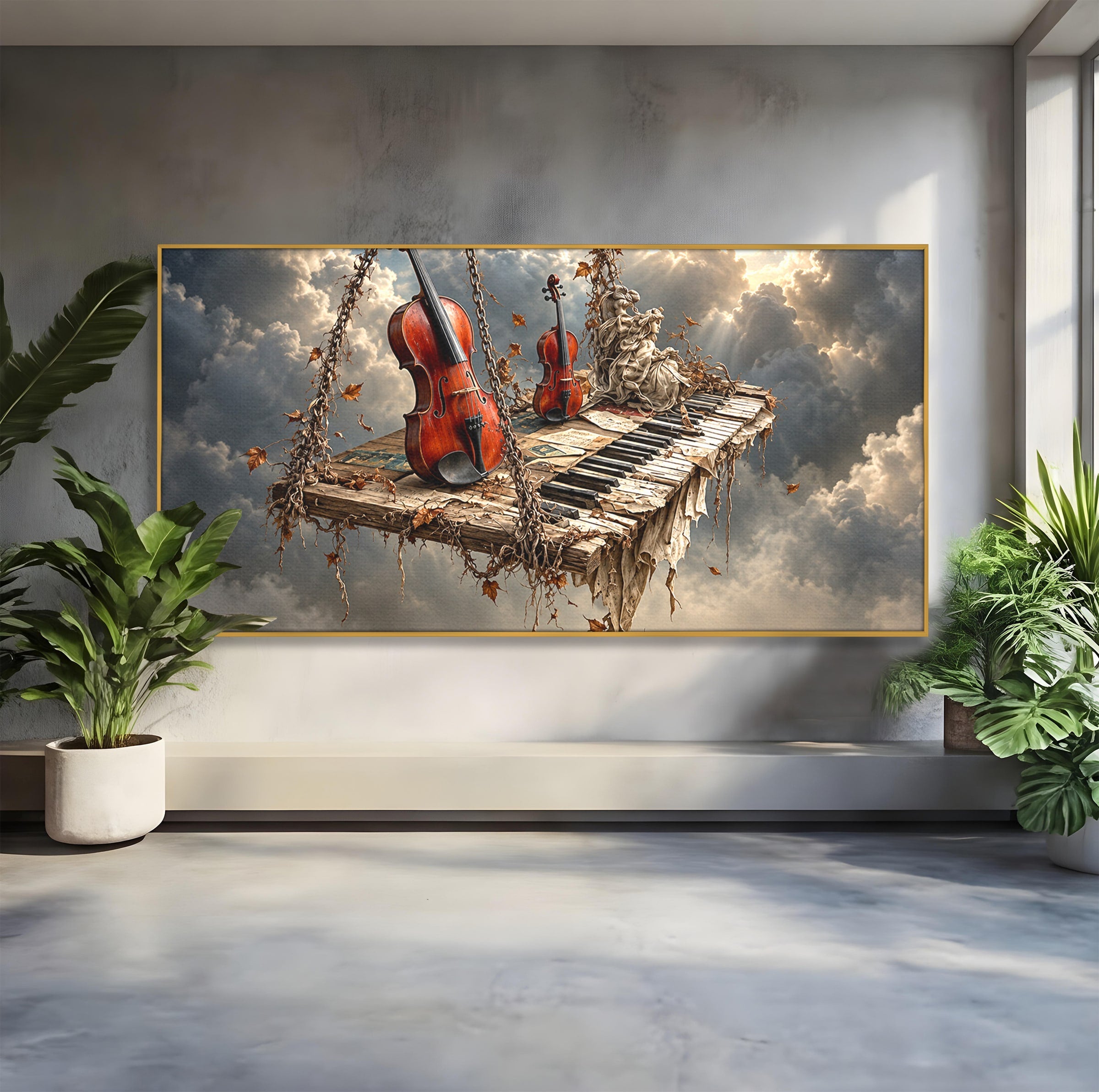 Tablou Canvas Premium LuxCanva® U1156, Armonia Elementelor, Vioara, Pian, Natura, Fantezie, Living, Culori Vibrante