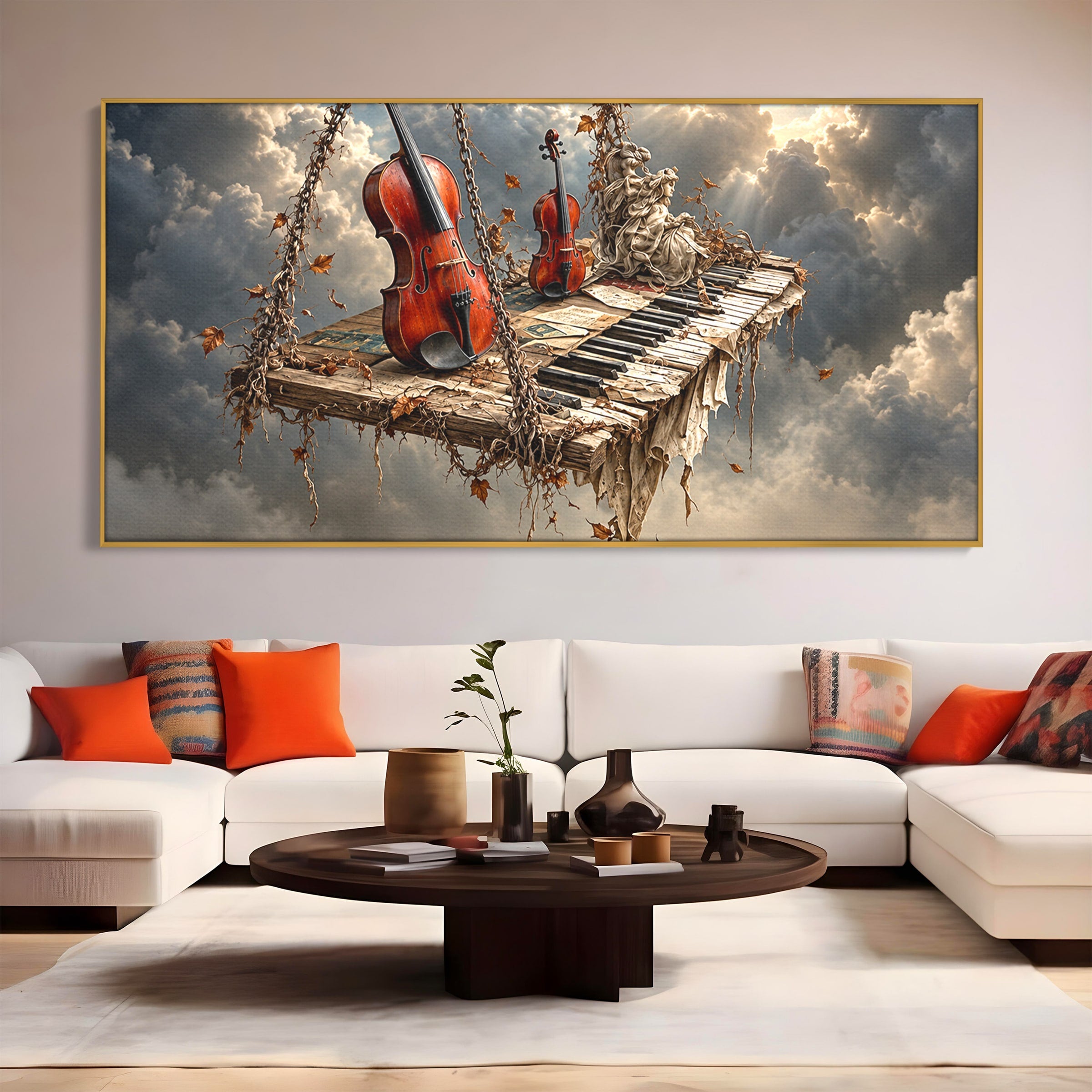 Tablou Canvas Premium LuxCanva® U1156, Armonia Elementelor, Vioara, Pian, Natura, Fantezie, Living, Culori Vibrante