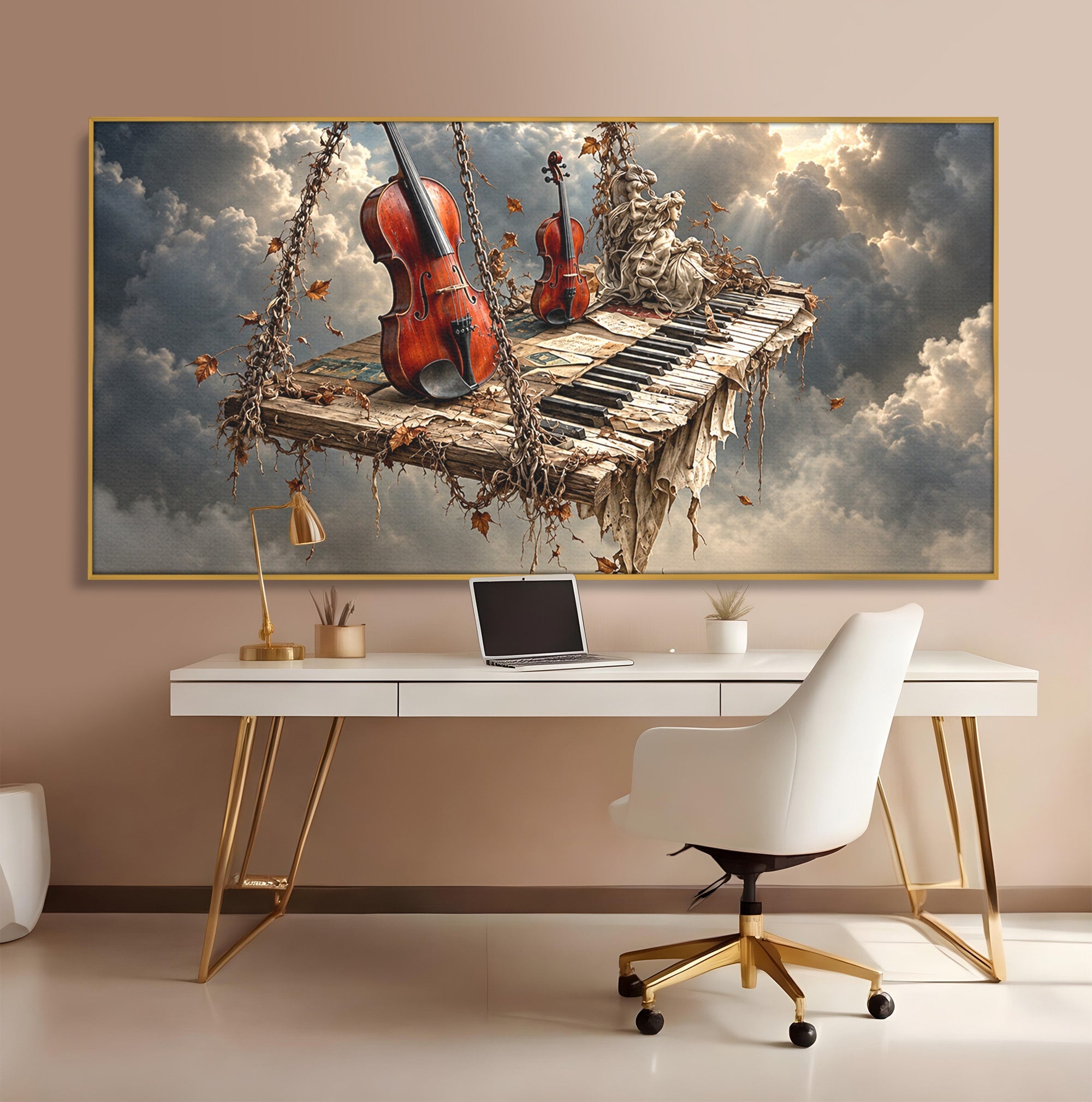 Tablou Canvas Premium LuxCanva® U1156, Armonia Elementelor, Vioara, Pian, Natura, Fantezie, Living, Culori Vibrante