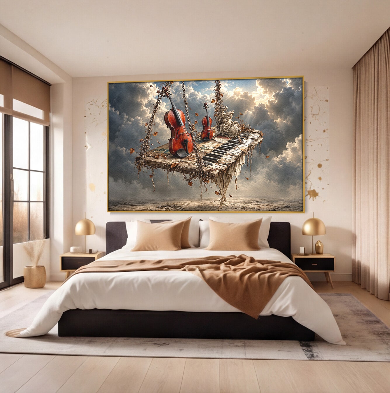 Tablou Canvas Premium LuxCanva® U1156, Armonia Elementelor, Vioara, Pian, Natura, Fantezie, Living, Culori Vibrante
