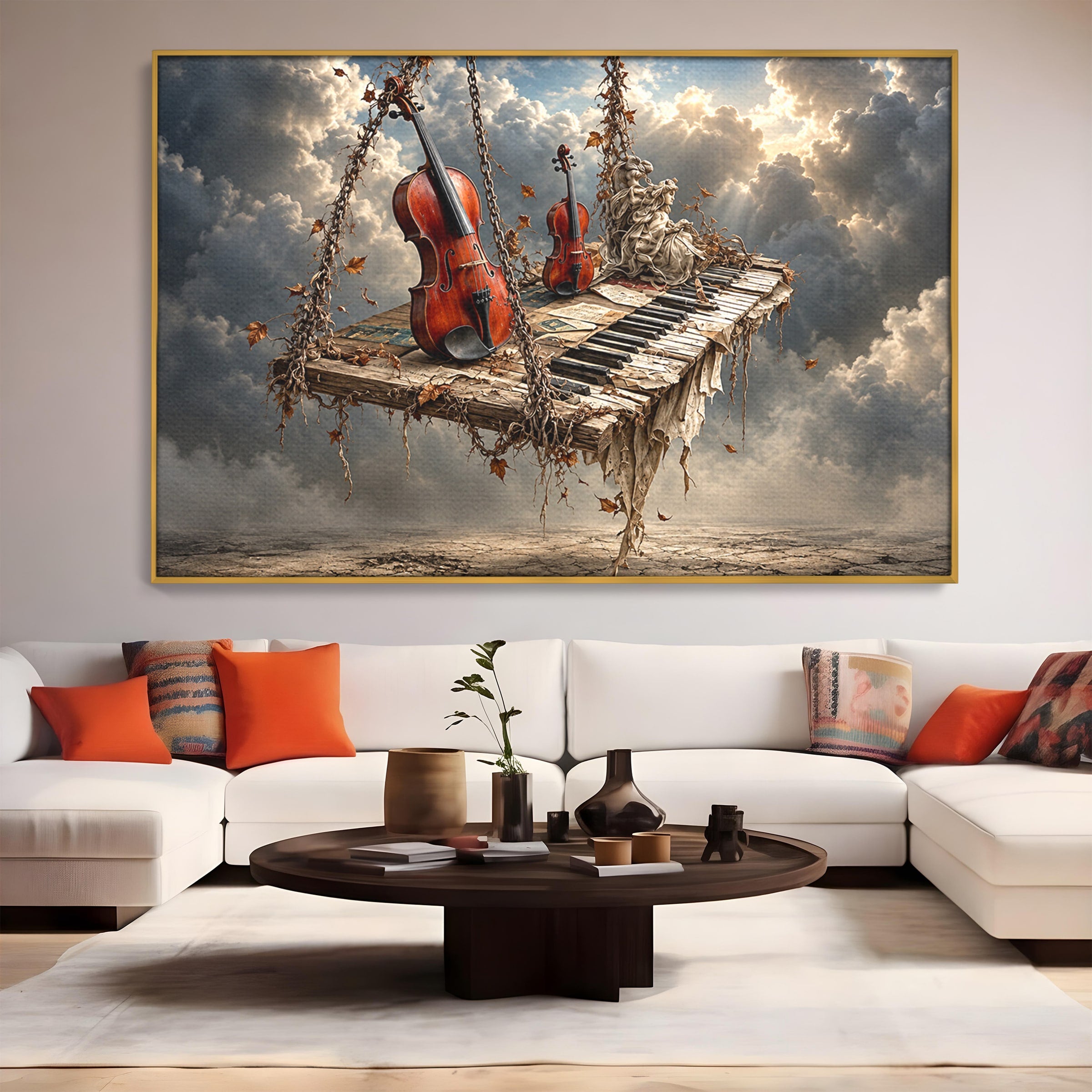 Tablou Canvas Premium LuxCanva® U1156, Armonia Elementelor, Vioara, Pian, Natura, Fantezie, Living, Culori Vibrante