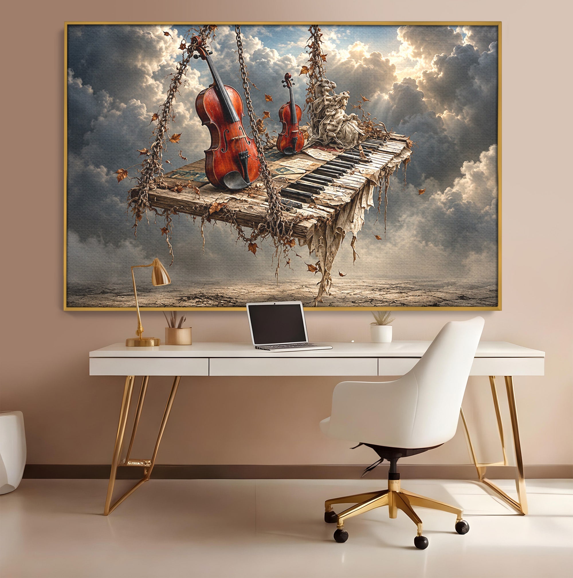 Tablou Canvas Premium LuxCanva® U1156, Armonia Elementelor, Vioara, Pian, Natura, Fantezie, Living, Culori Vibrante