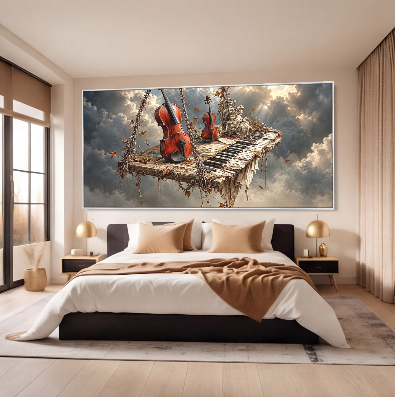 Tablou Canvas Premium LuxCanva® U1156, Armonia Elementelor, Vioara, Pian, Natura, Fantezie, Living, Culori Vibrante