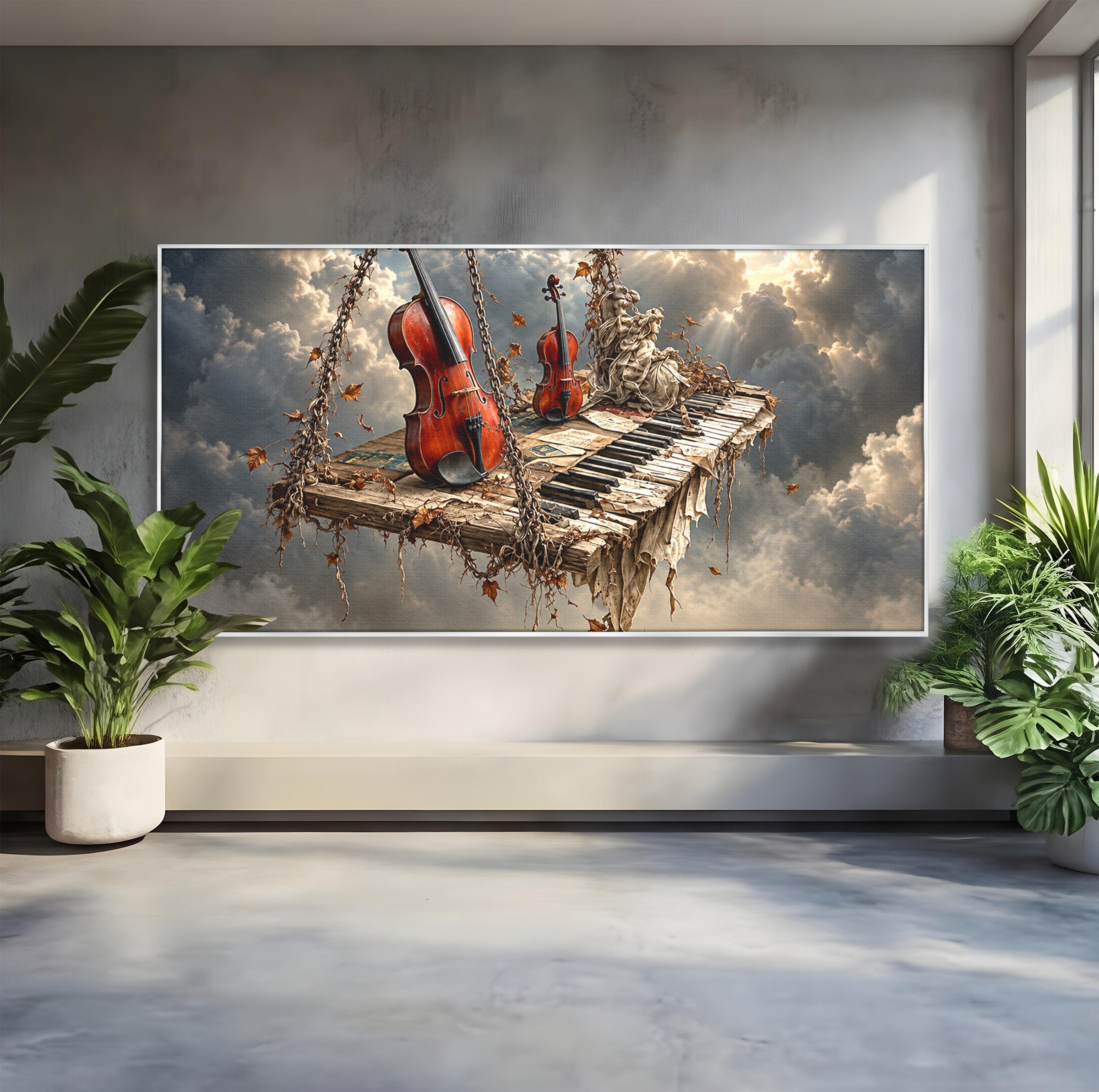 Tablou Canvas Premium LuxCanva® U1156, Armonia Elementelor, Vioara, Pian, Natura, Fantezie, Living, Culori Vibrante