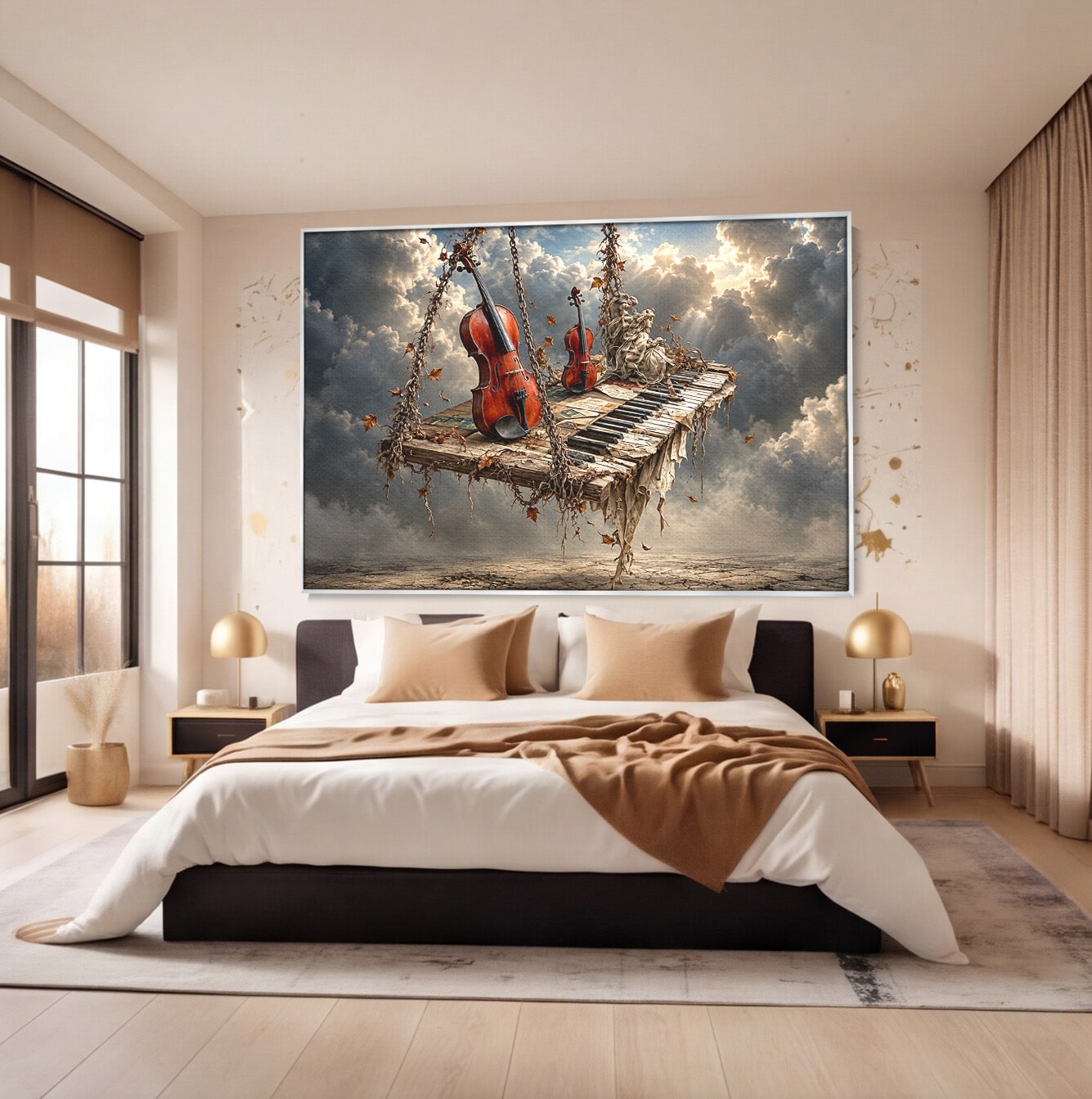 Tablou Canvas Premium LuxCanva® U1156, Armonia Elementelor, Vioara, Pian, Natura, Fantezie, Living, Culori Vibrante