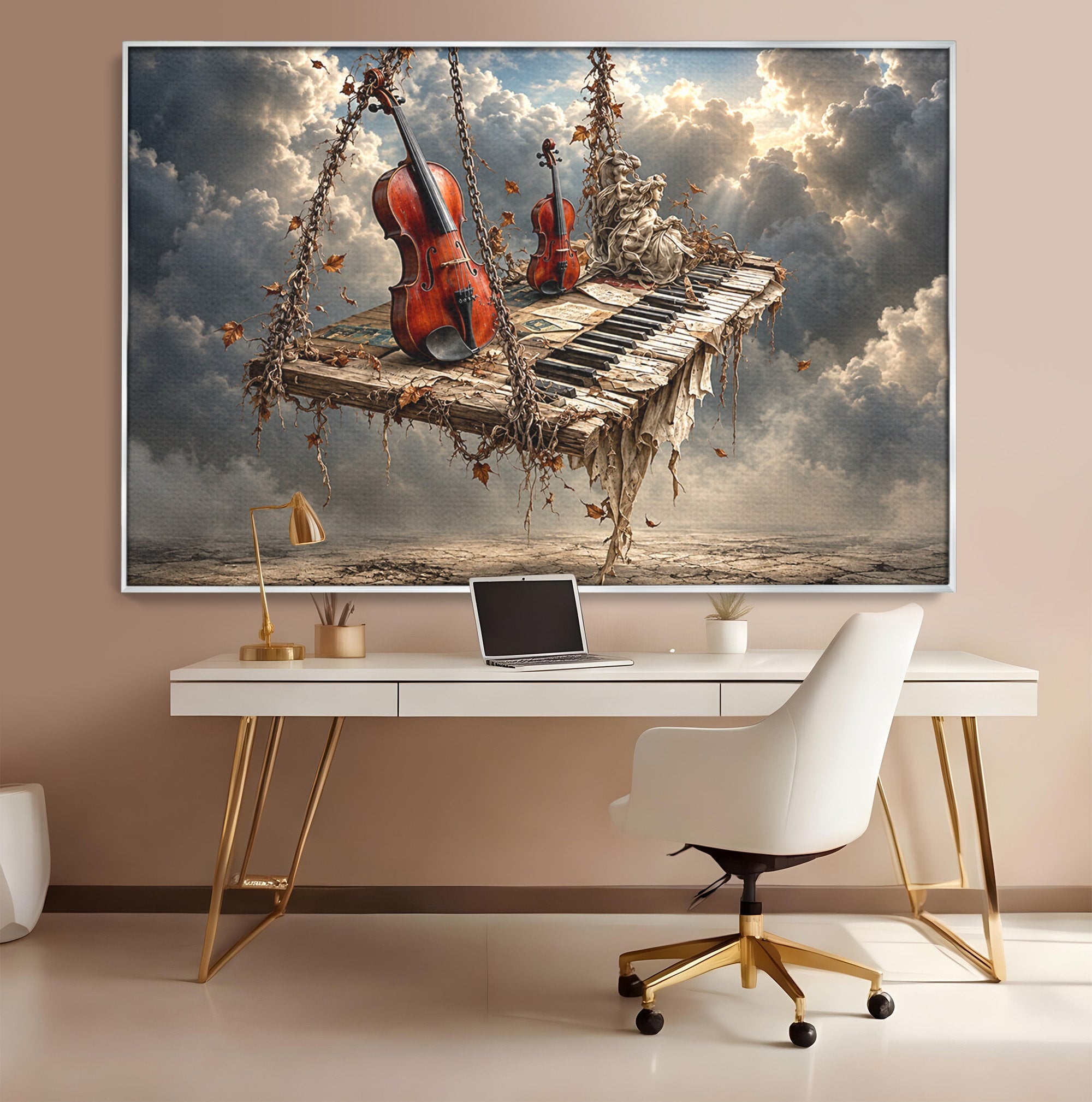 Tablou Canvas Premium LuxCanva® U1156, Armonia Elementelor, Vioara, Pian, Natura, Fantezie, Living, Culori Vibrante