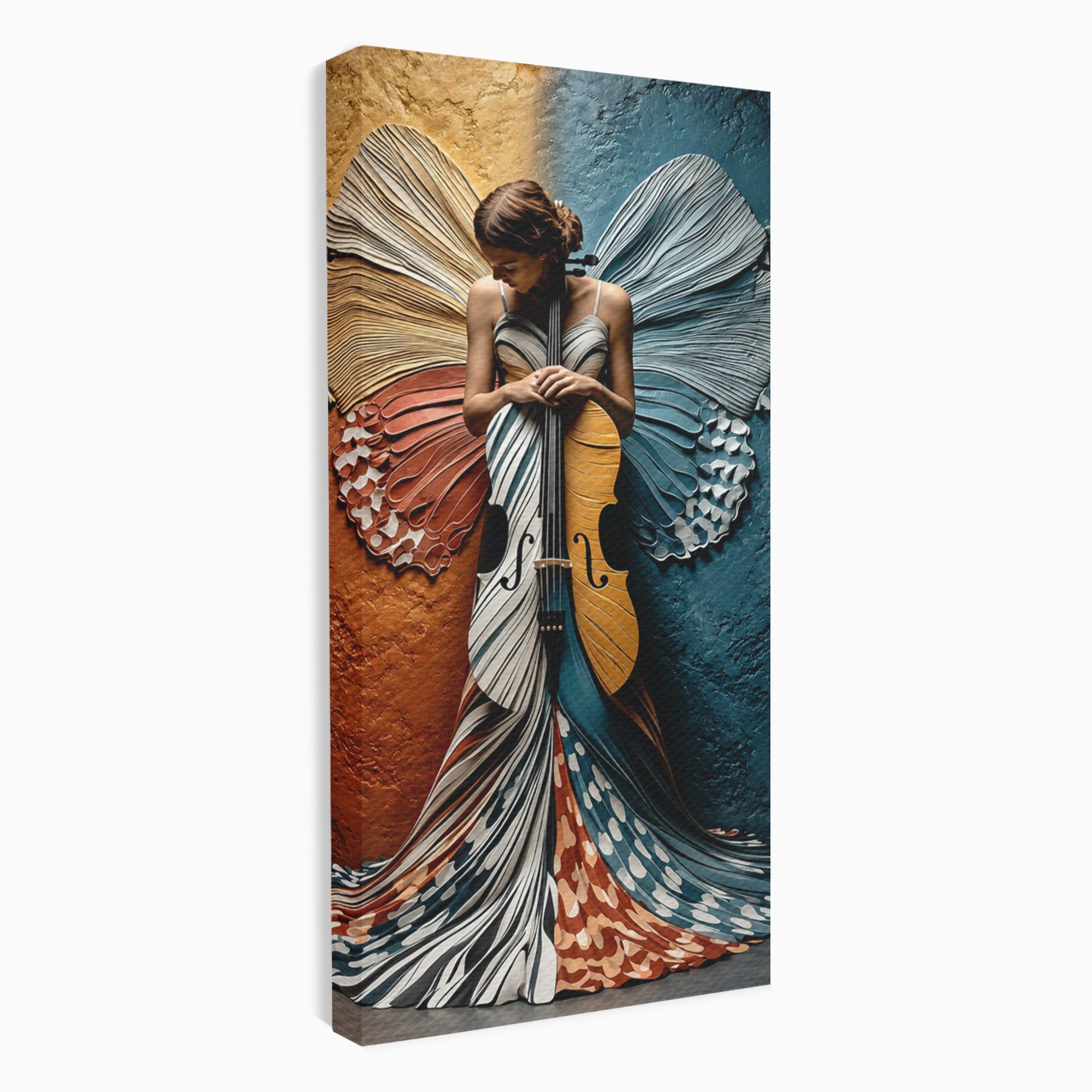 Tablou Canvas Premium LuxCanva® U1157, Fata Cu Aripi De Fluture, Muzica, Aripi, Fata, Fluture, Living, Culori Vibrante