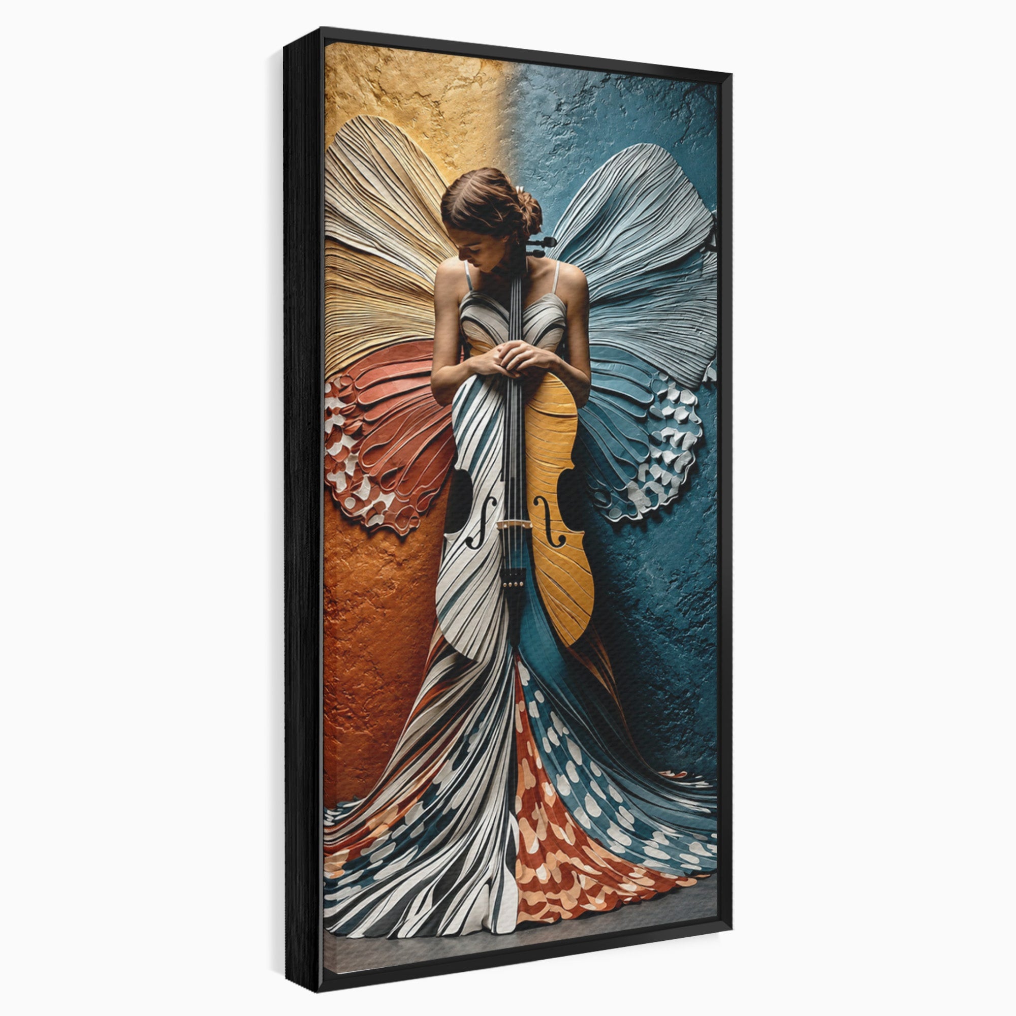 Tablou Canvas Premium LuxCanva® U1157, Fata Cu Aripi De Fluture, Muzica, Aripi, Fata, Fluture, Living, Culori Vibrante