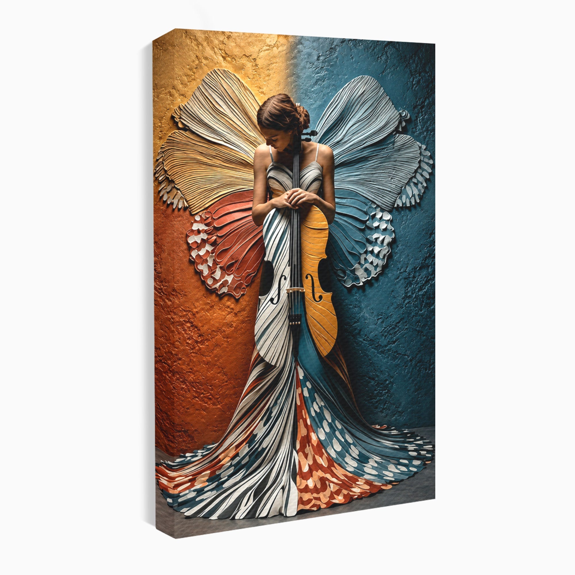 Tablou Canvas Premium LuxCanva® U1157, Fata Cu Aripi De Fluture, Muzica, Aripi, Fata, Fluture, Living, Culori Vibrante
