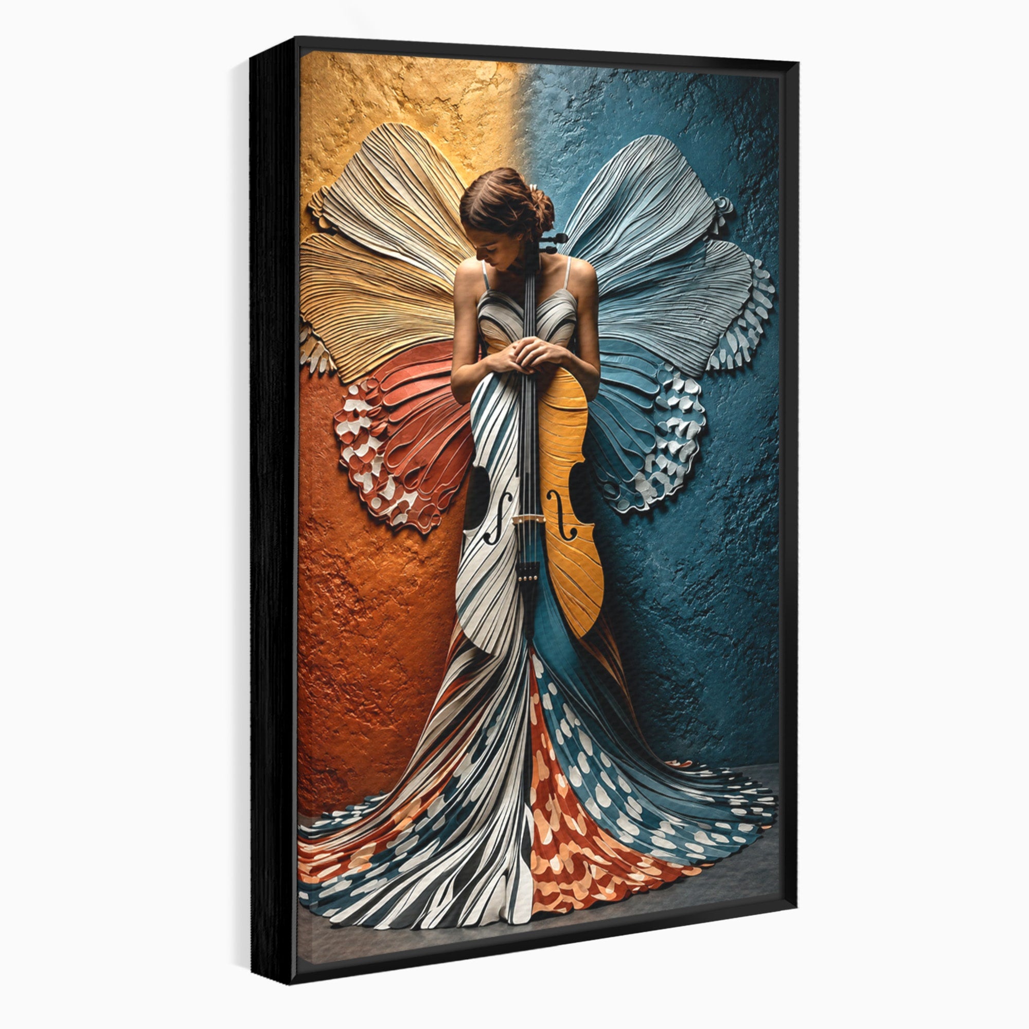 Tablou Canvas Premium LuxCanva® U1157, Fata Cu Aripi De Fluture, Muzica, Aripi, Fata, Fluture, Living, Culori Vibrante