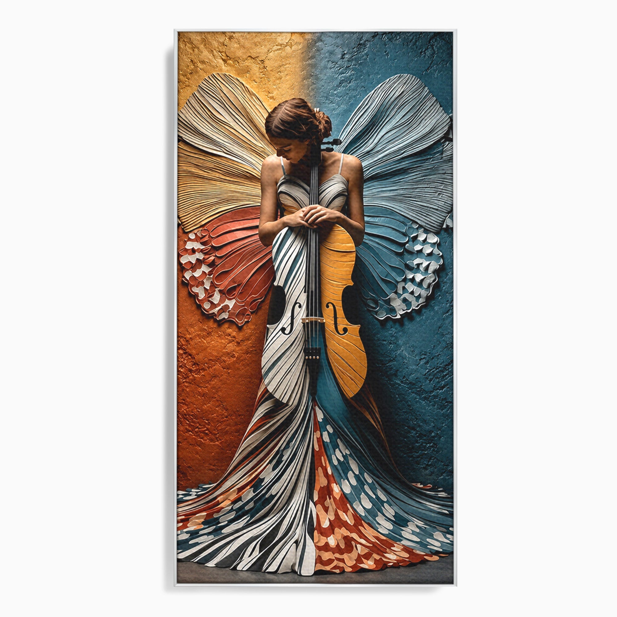 Tablou Canvas Premium LuxCanva® U1157, Fata Cu Aripi De Fluture, Muzica, Aripi, Fata, Fluture, Living, Culori Vibrante