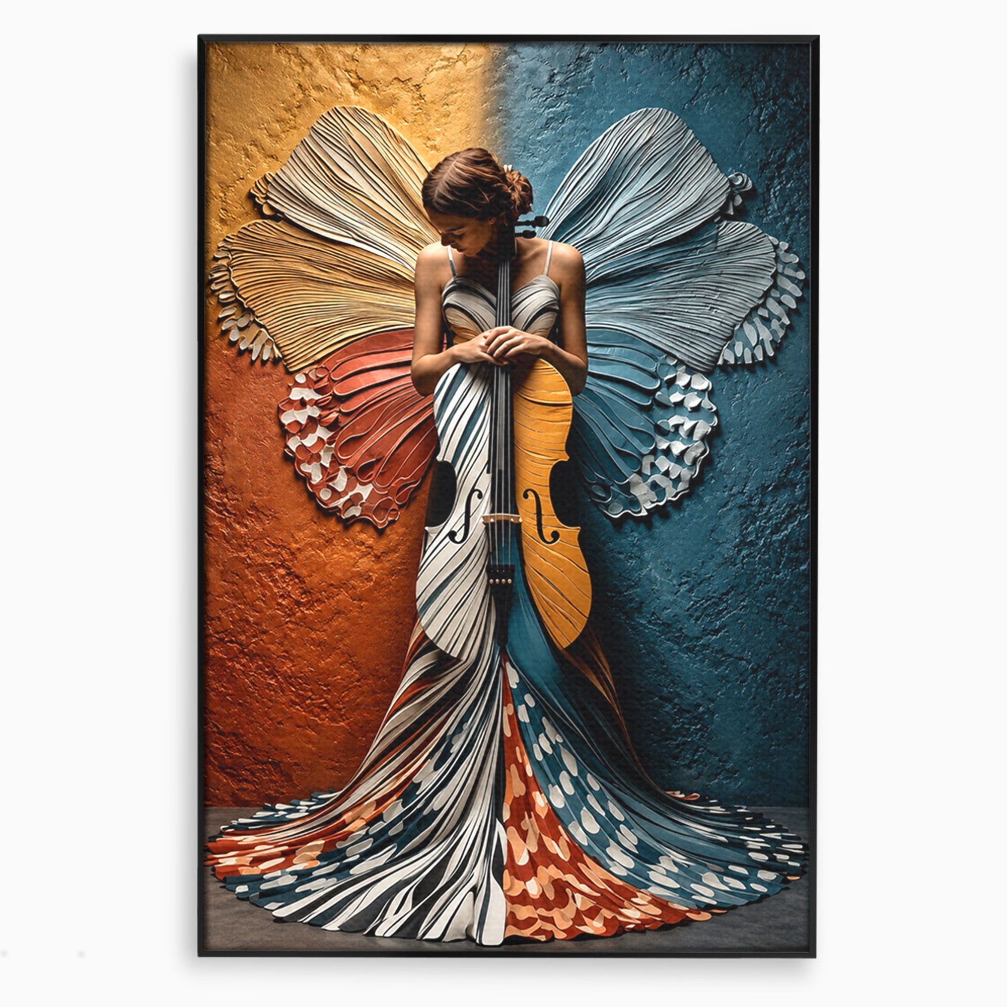 Tablou Canvas Premium LuxCanva® U1157, Fata Cu Aripi De Fluture, Muzica, Aripi, Fata, Fluture, Living, Culori Vibrante