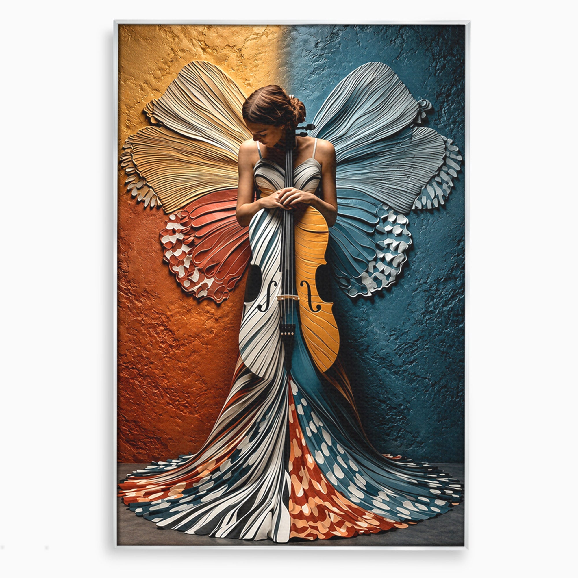 Tablou Canvas Premium LuxCanva® U1157, Fata Cu Aripi De Fluture, Muzica, Aripi, Fata, Fluture, Living, Culori Vibrante