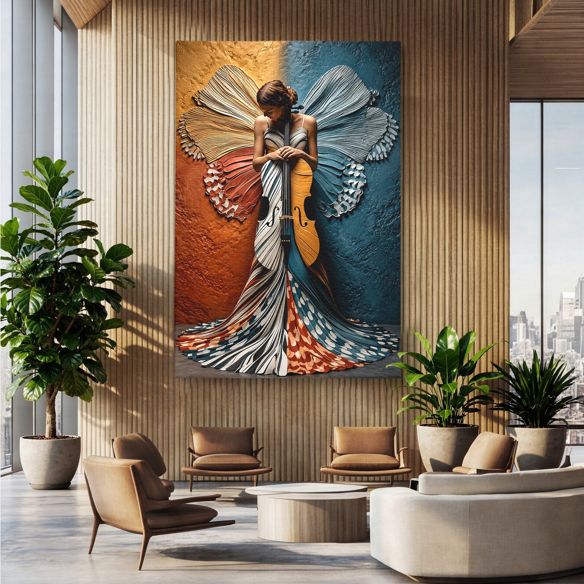 Tablou Canvas Premium LuxCanva® U1157, Fata Cu Aripi De Fluture, Muzica, Aripi, Fata, Fluture, Living, Culori Vibrante