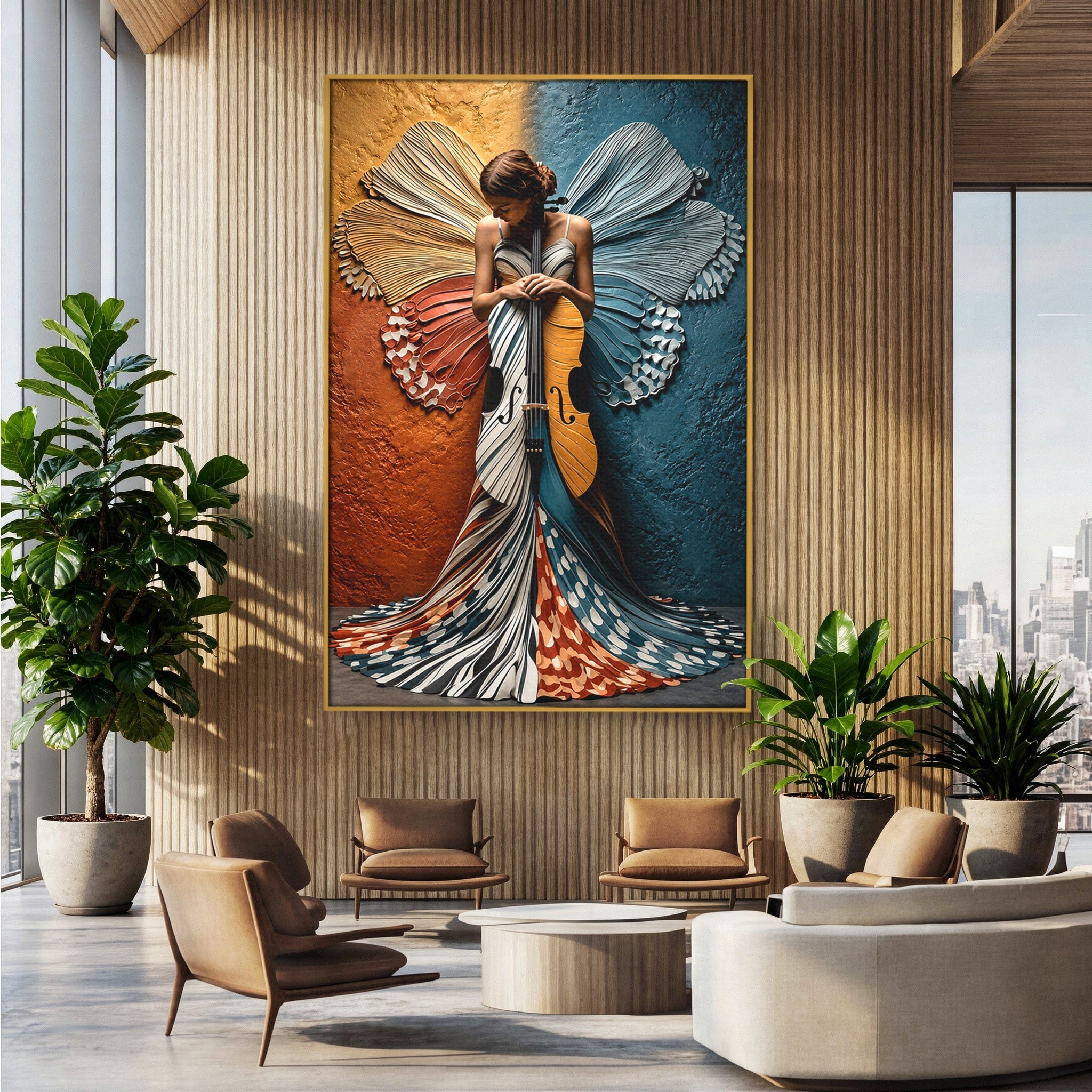 Tablou Canvas Premium LuxCanva® U1157, Fata Cu Aripi De Fluture, Muzica, Aripi, Fata, Fluture, Living, Culori Vibrante
