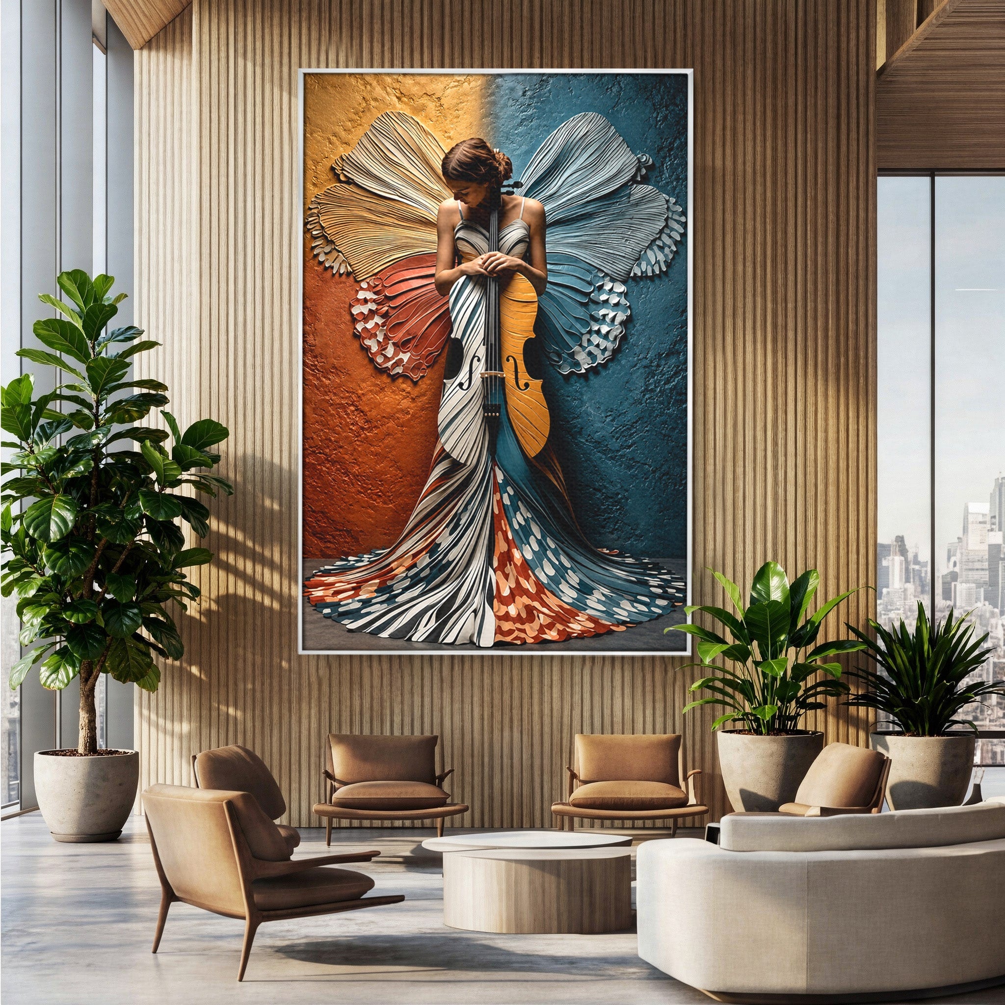 Tablou Canvas Premium LuxCanva® U1157, Fata Cu Aripi De Fluture, Muzica, Aripi, Fata, Fluture, Living, Culori Vibrante