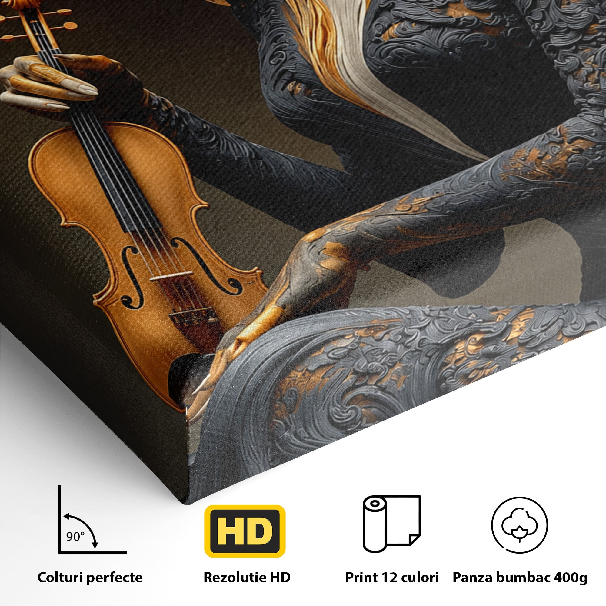 Tablou Canvas Premium LuxCanva® U1158, Muzica Interioara, Femeie, Vioara, Muzica, Arta, Living, Culori Vibrante
