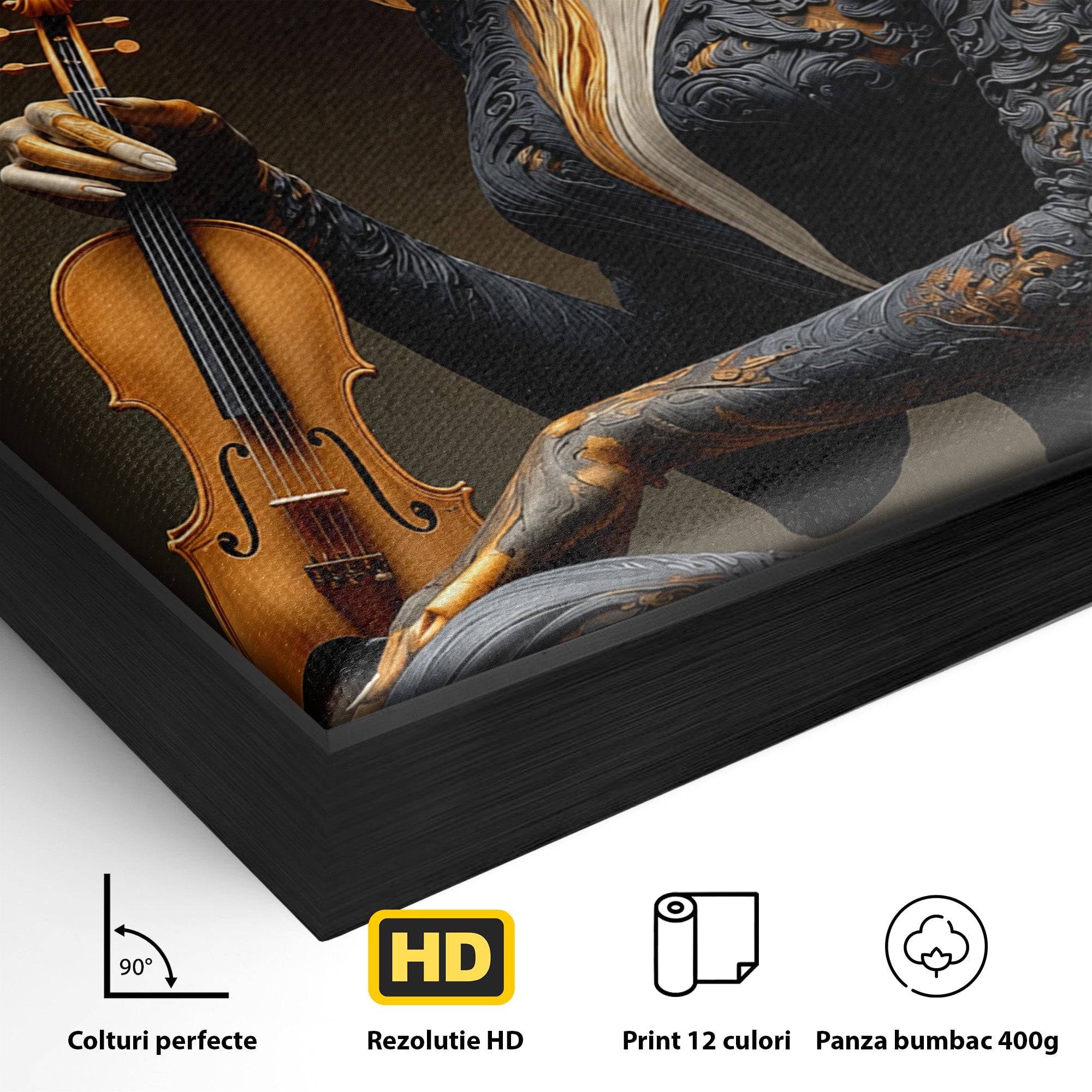 Tablou Canvas Premium LuxCanva® U1158, Muzica Interioara, Femeie, Vioara, Muzica, Arta, Living, Culori Vibrante