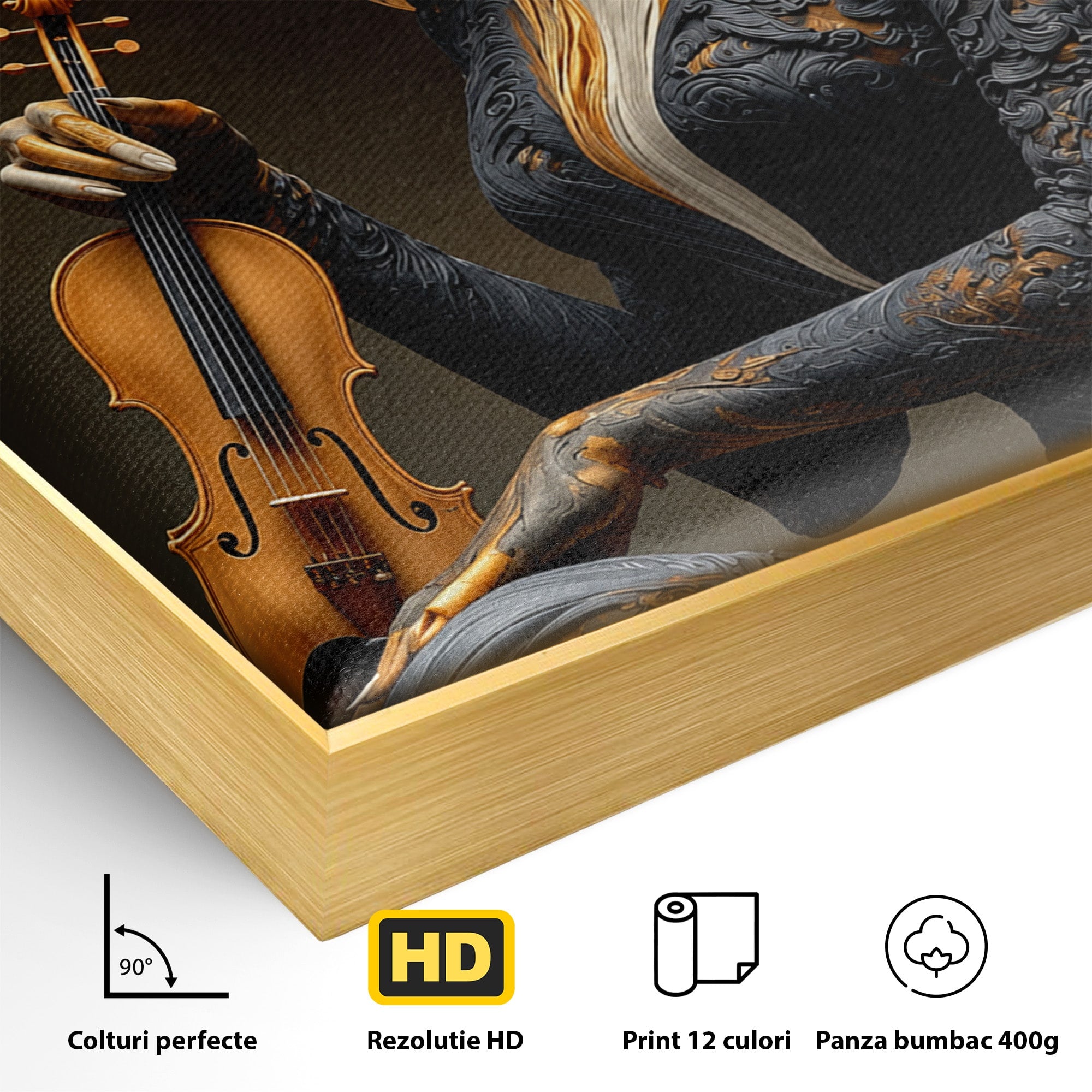 Tablou Canvas Premium LuxCanva® U1158, Muzica Interioara, Femeie, Vioara, Muzica, Arta, Living, Culori Vibrante