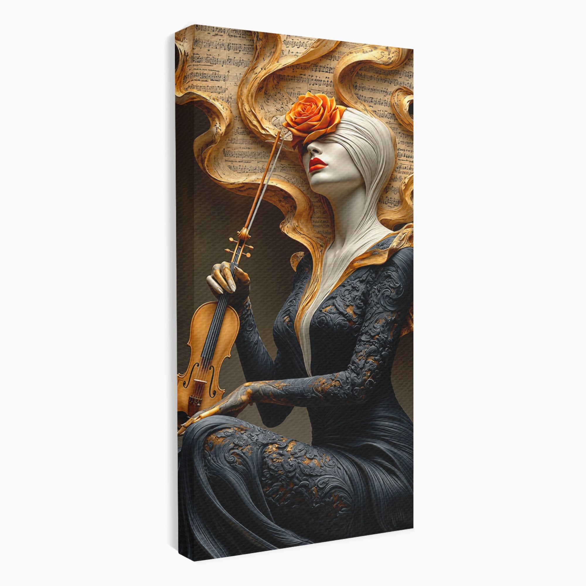 Tablou Canvas Premium LuxCanva® U1158, Muzica Interioara, Femeie, Vioara, Muzica, Arta, Living, Culori Vibrante