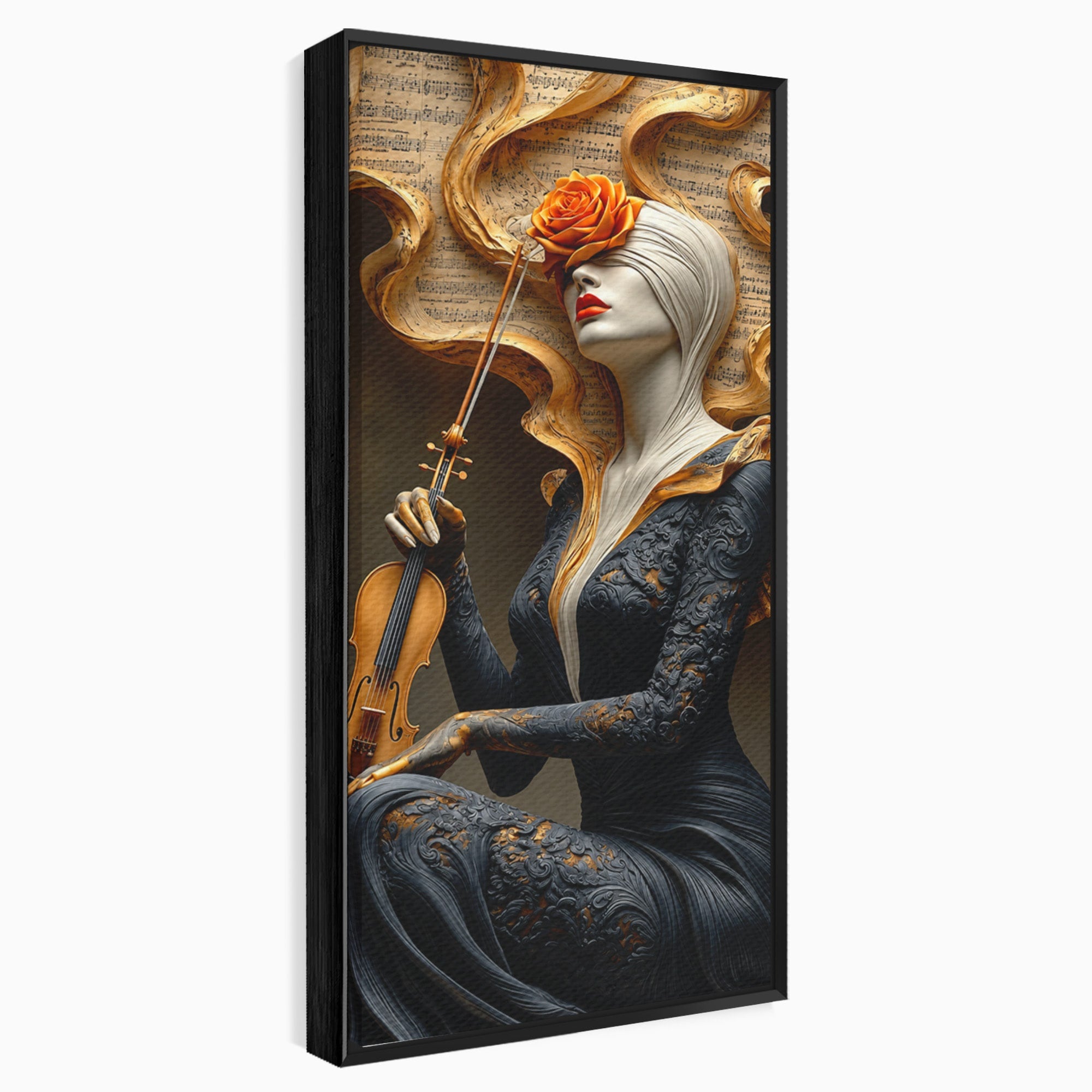 Tablou Canvas Premium LuxCanva® U1158, Muzica Interioara, Femeie, Vioara, Muzica, Arta, Living, Culori Vibrante