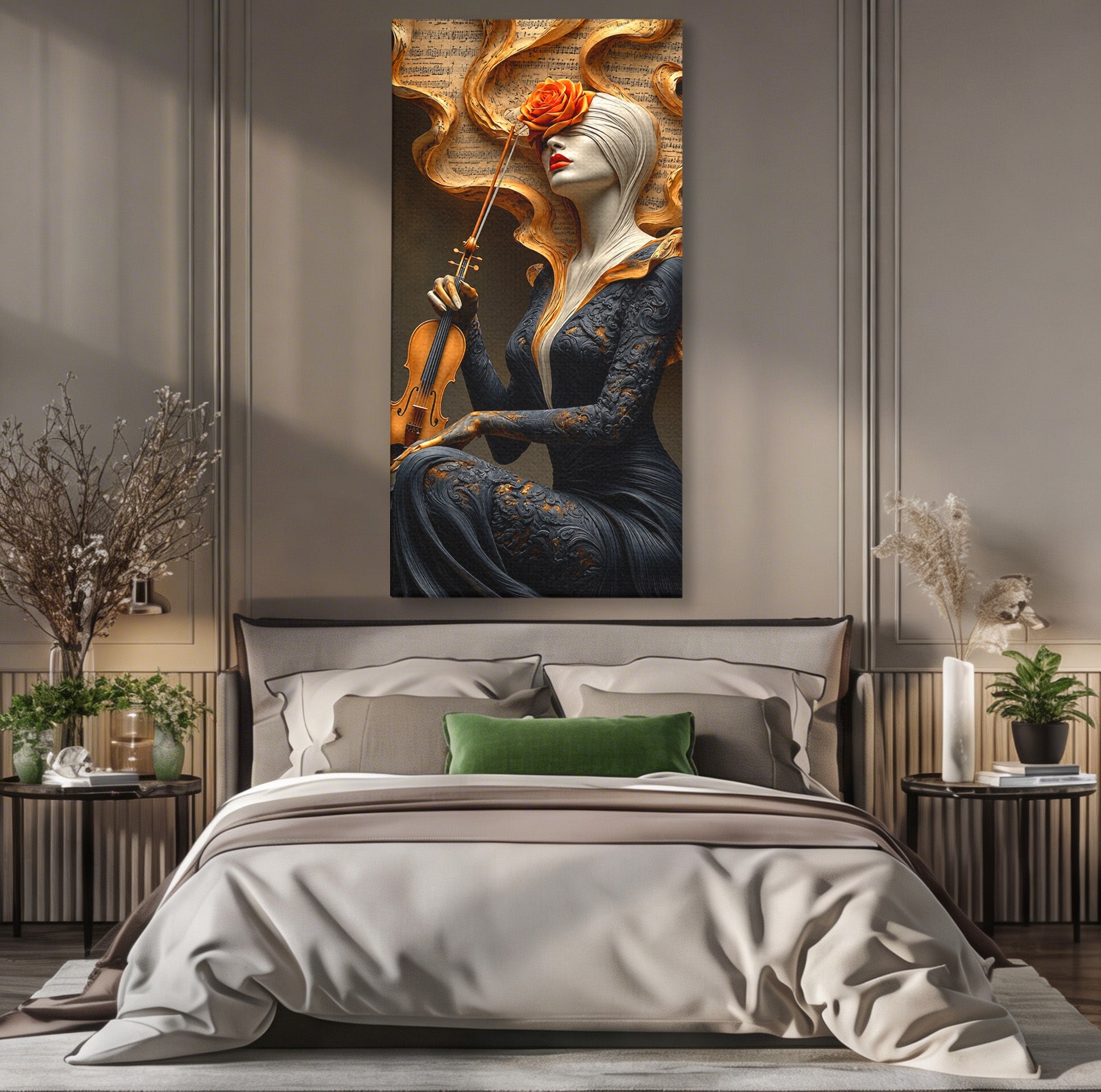 Tablou Canvas Premium LuxCanva® U1158, Muzica Interioara, Femeie, Vioara, Muzica, Arta, Living, Culori Vibrante