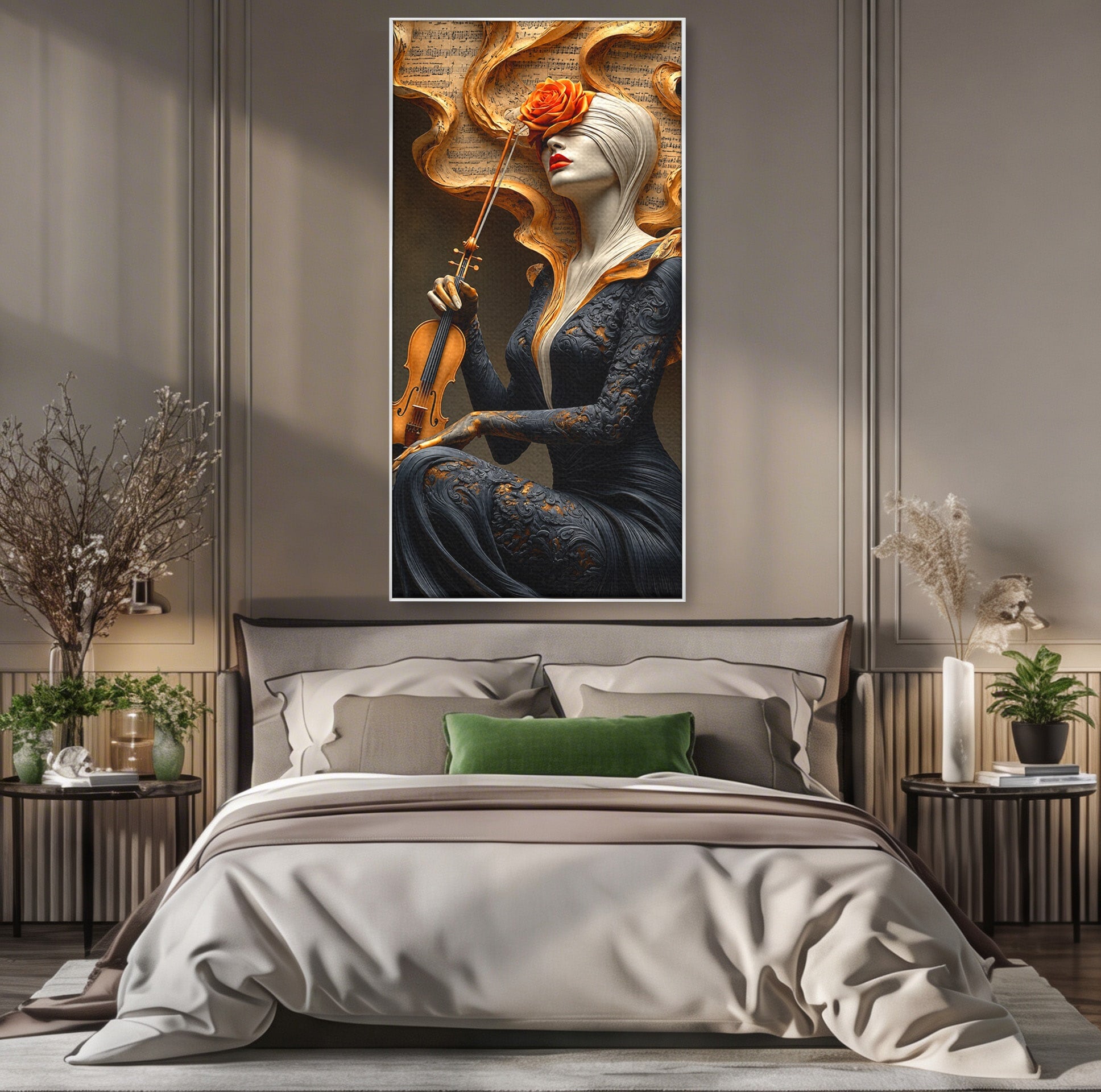 Tablou Canvas Premium LuxCanva® U1158, Muzica Interioara, Femeie, Vioara, Muzica, Arta, Living, Culori Vibrante