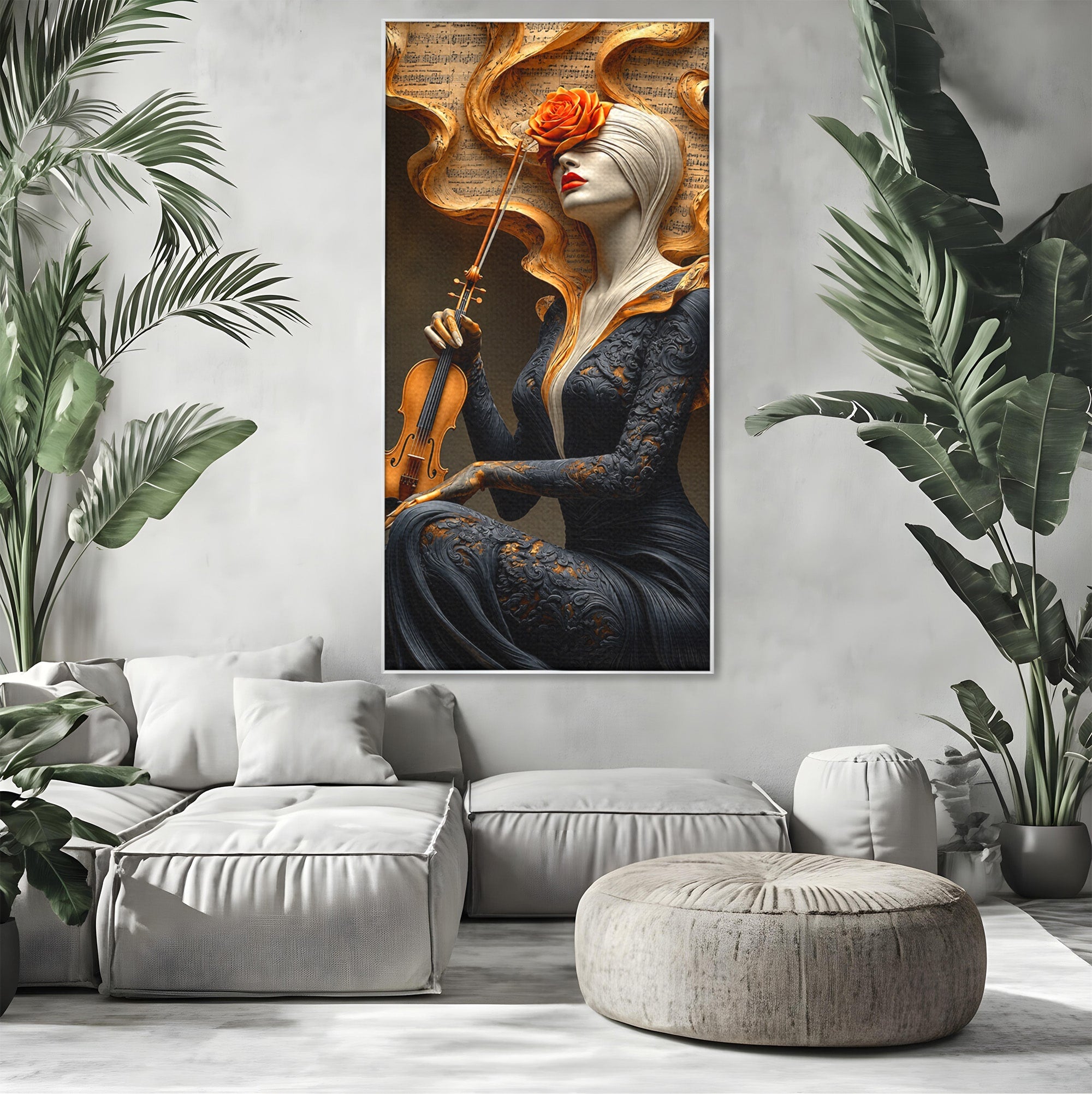 Tablou Canvas Premium LuxCanva® U1158, Muzica Interioara, Femeie, Vioara, Muzica, Arta, Living, Culori Vibrante