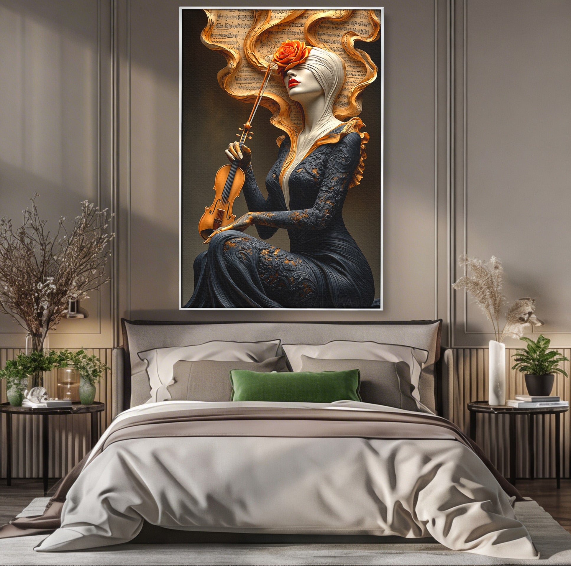 Tablou Canvas Premium LuxCanva® U1158, Muzica Interioara, Femeie, Vioara, Muzica, Arta, Living, Culori Vibrante