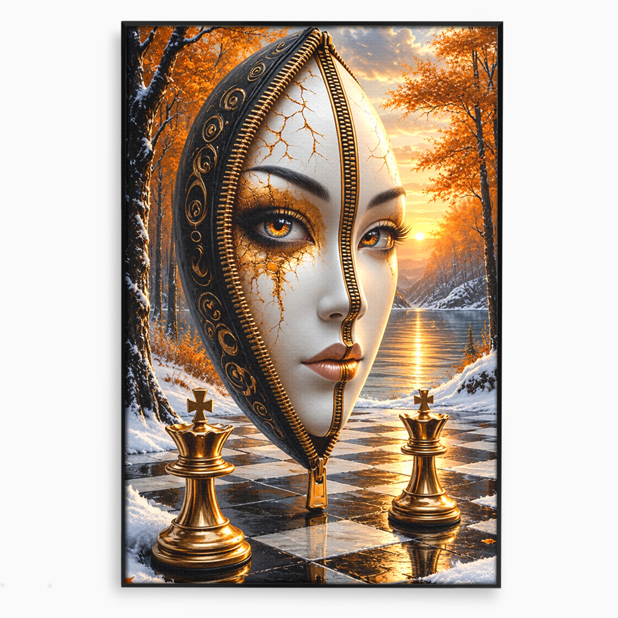 Tablou Canvas Premium LuxCanva® U1159, Misterul Reginei Pe Tabla De Sah, Regina, Sah, Fantezie, Mister, Living, Culori Vibrante