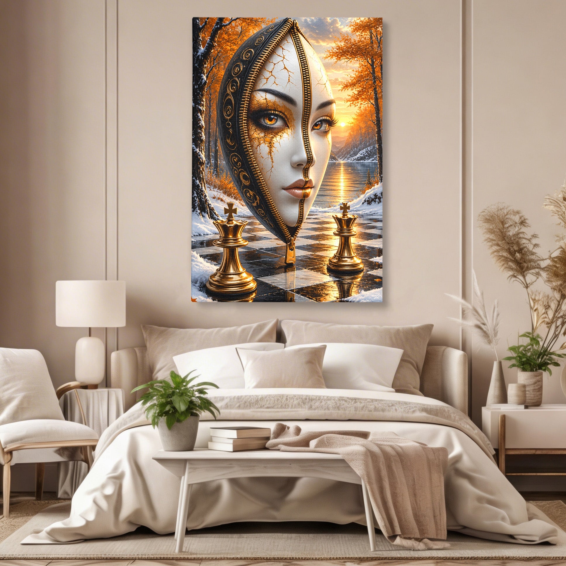Tablou Canvas Premium LuxCanva® U1159, Misterul Reginei Pe Tabla De Sah, Regina, Sah, Fantezie, Mister, Living, Culori Vibrante