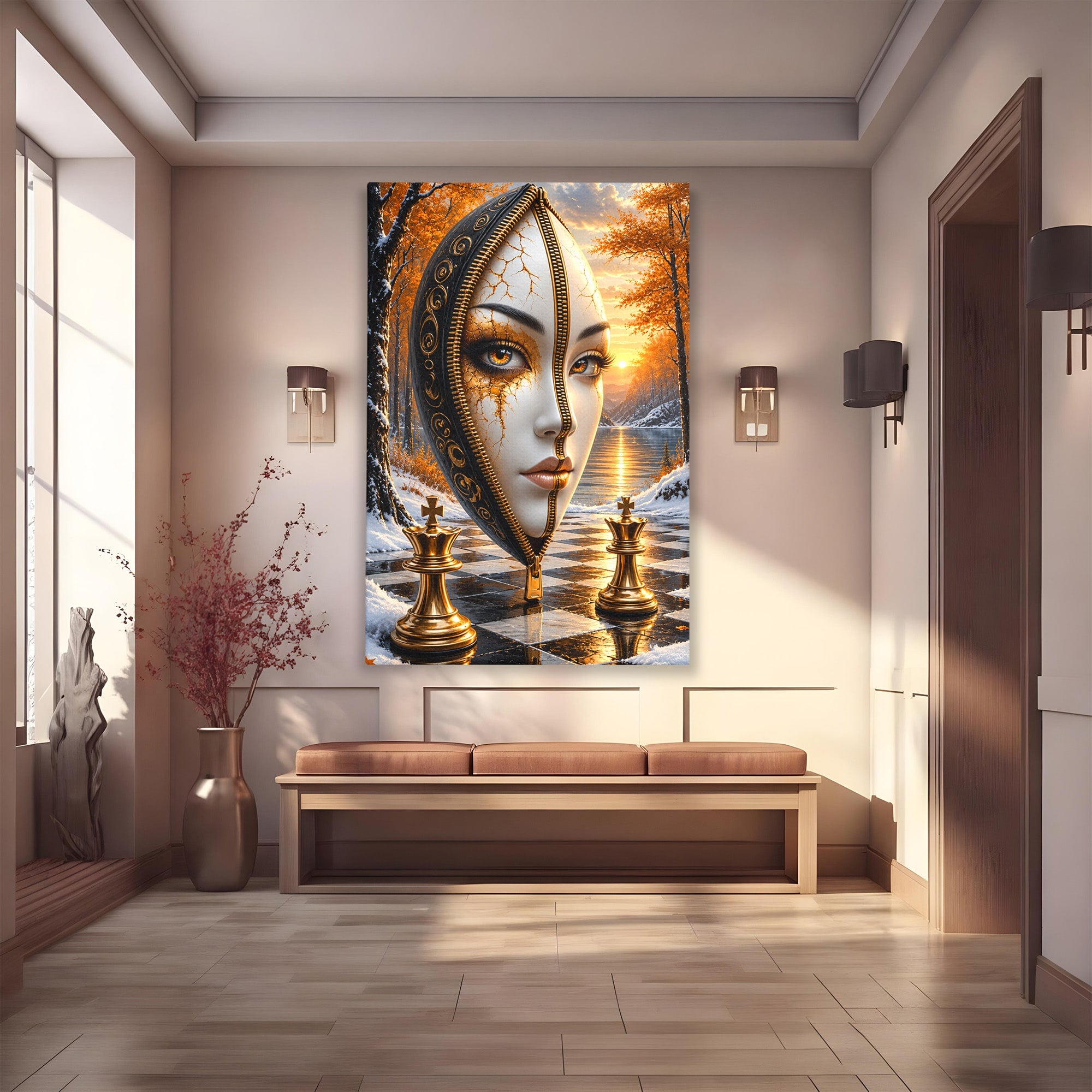 Tablou Canvas Premium LuxCanva® U1159, Misterul Reginei Pe Tabla De Sah, Regina, Sah, Fantezie, Mister, Living, Culori Vibrante