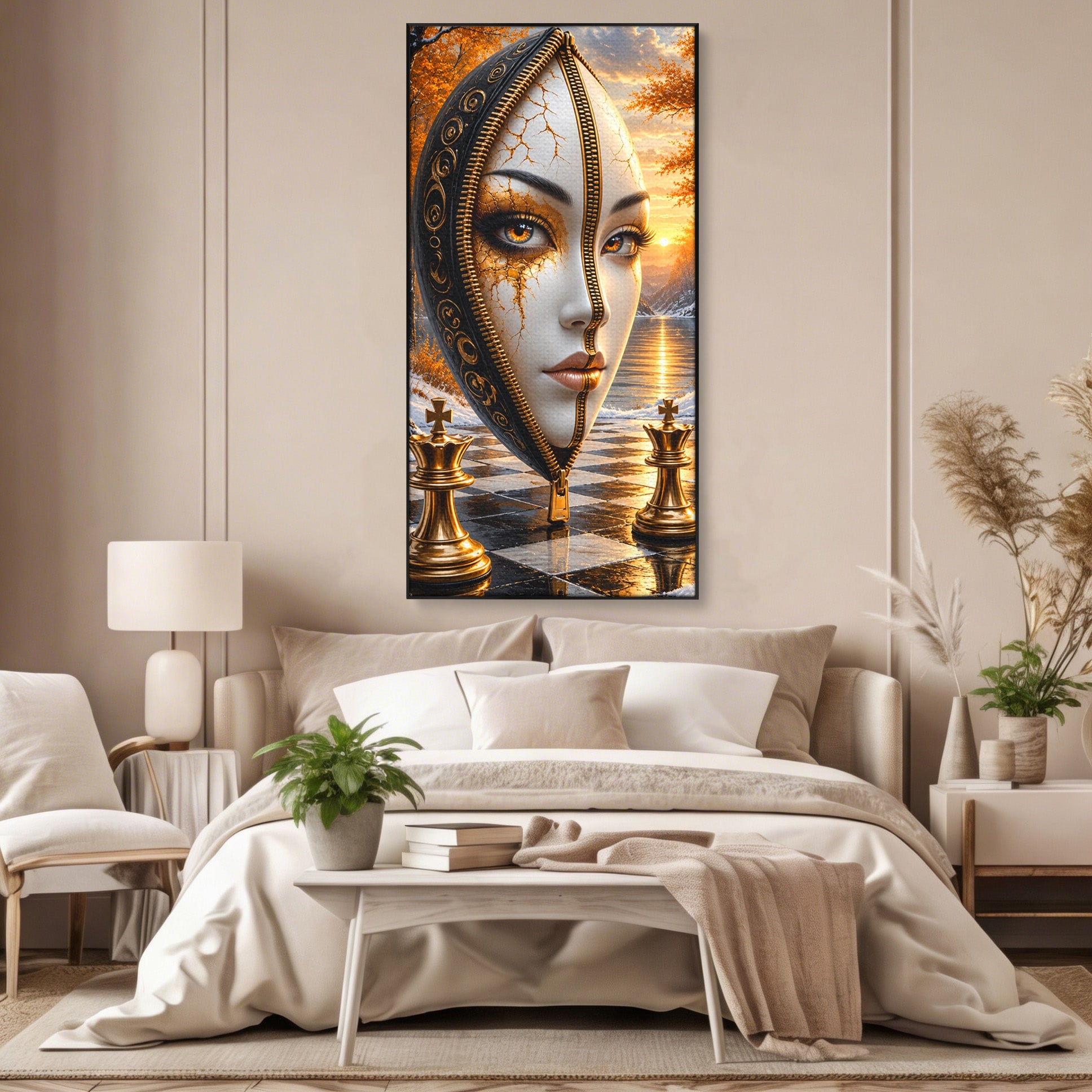 Tablou Canvas Premium LuxCanva® U1159, Misterul Reginei Pe Tabla De Sah, Regina, Sah, Fantezie, Mister, Living, Culori Vibrante