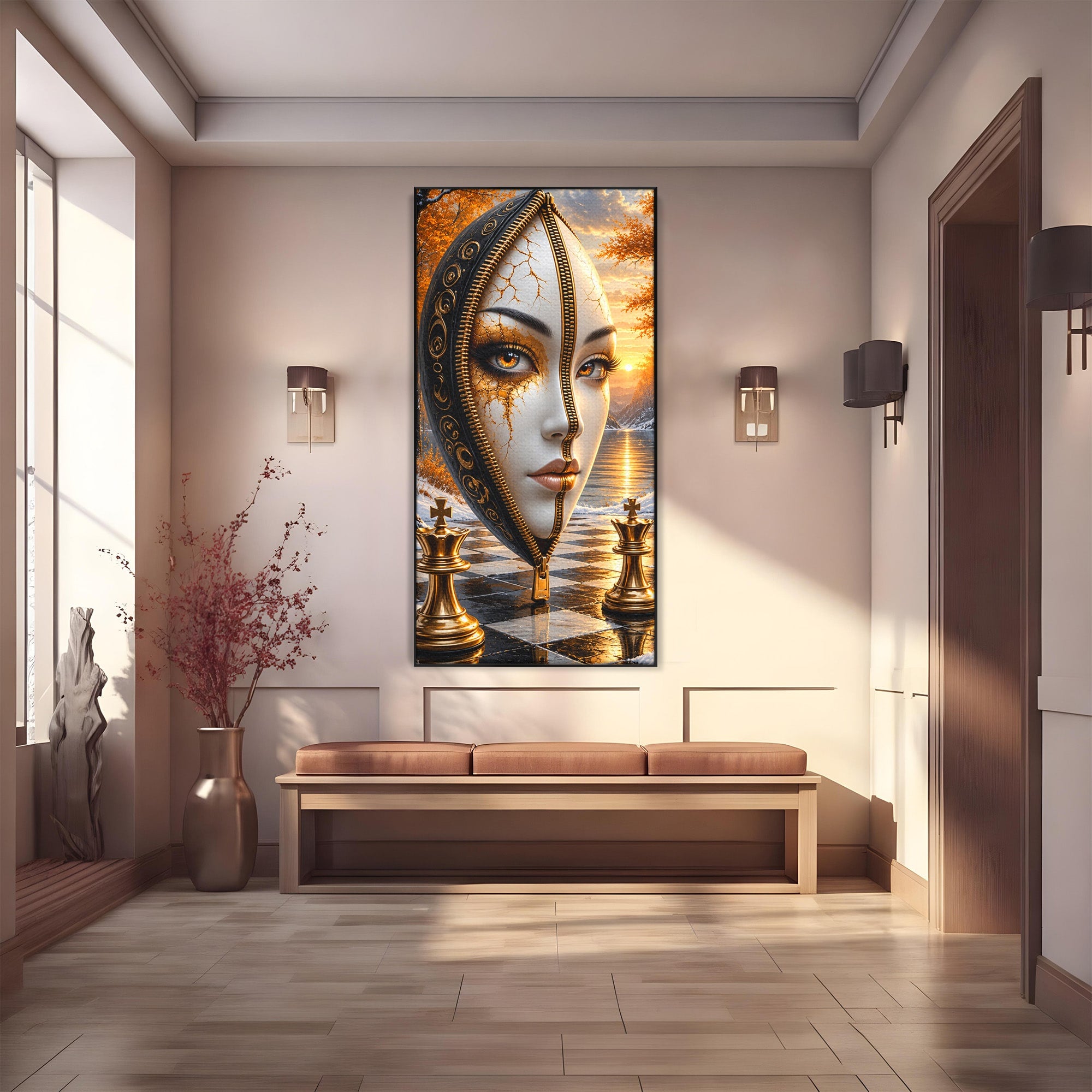 Tablou Canvas Premium LuxCanva® U1159, Misterul Reginei Pe Tabla De Sah, Regina, Sah, Fantezie, Mister, Living, Culori Vibrante