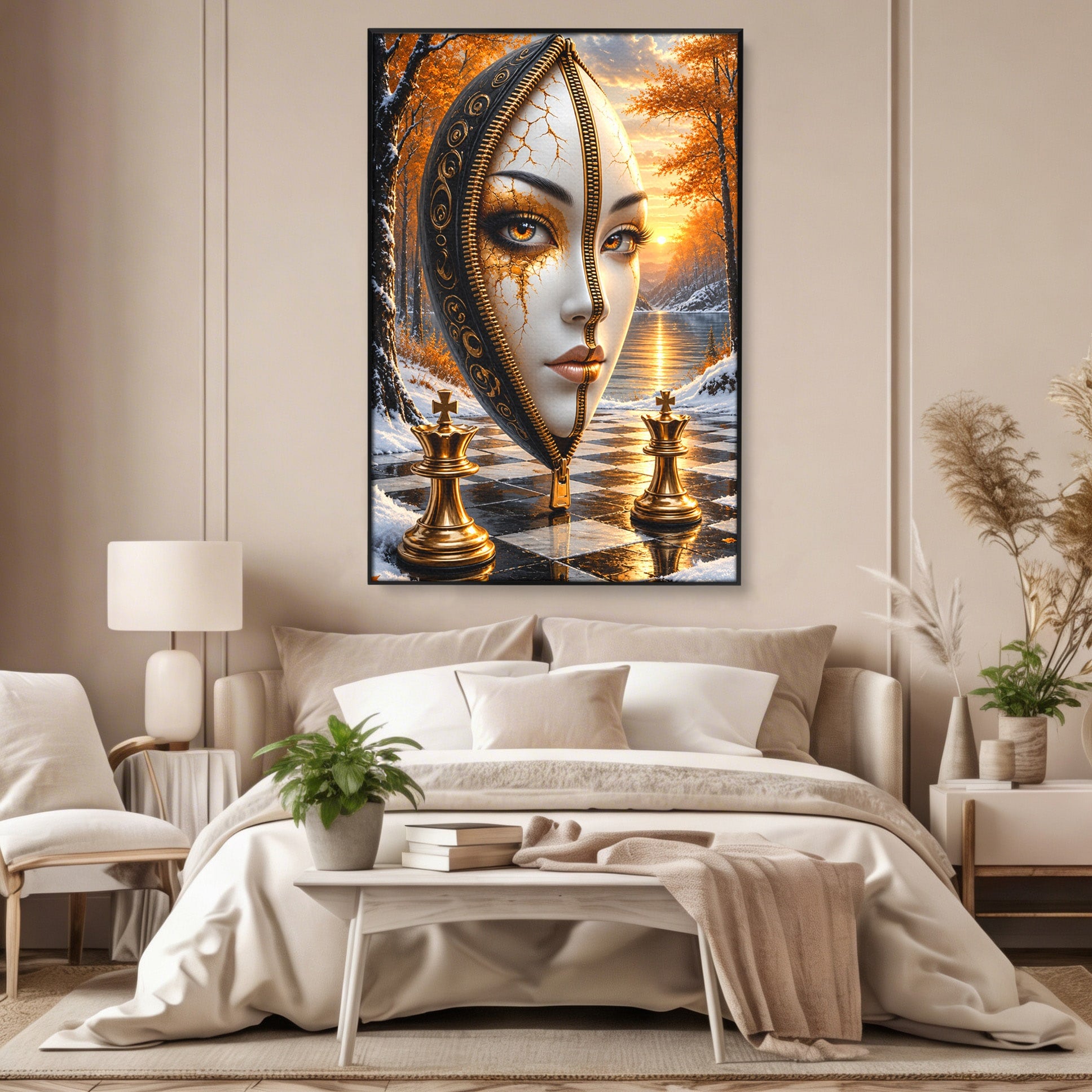 Tablou Canvas Premium LuxCanva® U1159, Misterul Reginei Pe Tabla De Sah, Regina, Sah, Fantezie, Mister, Living, Culori Vibrante