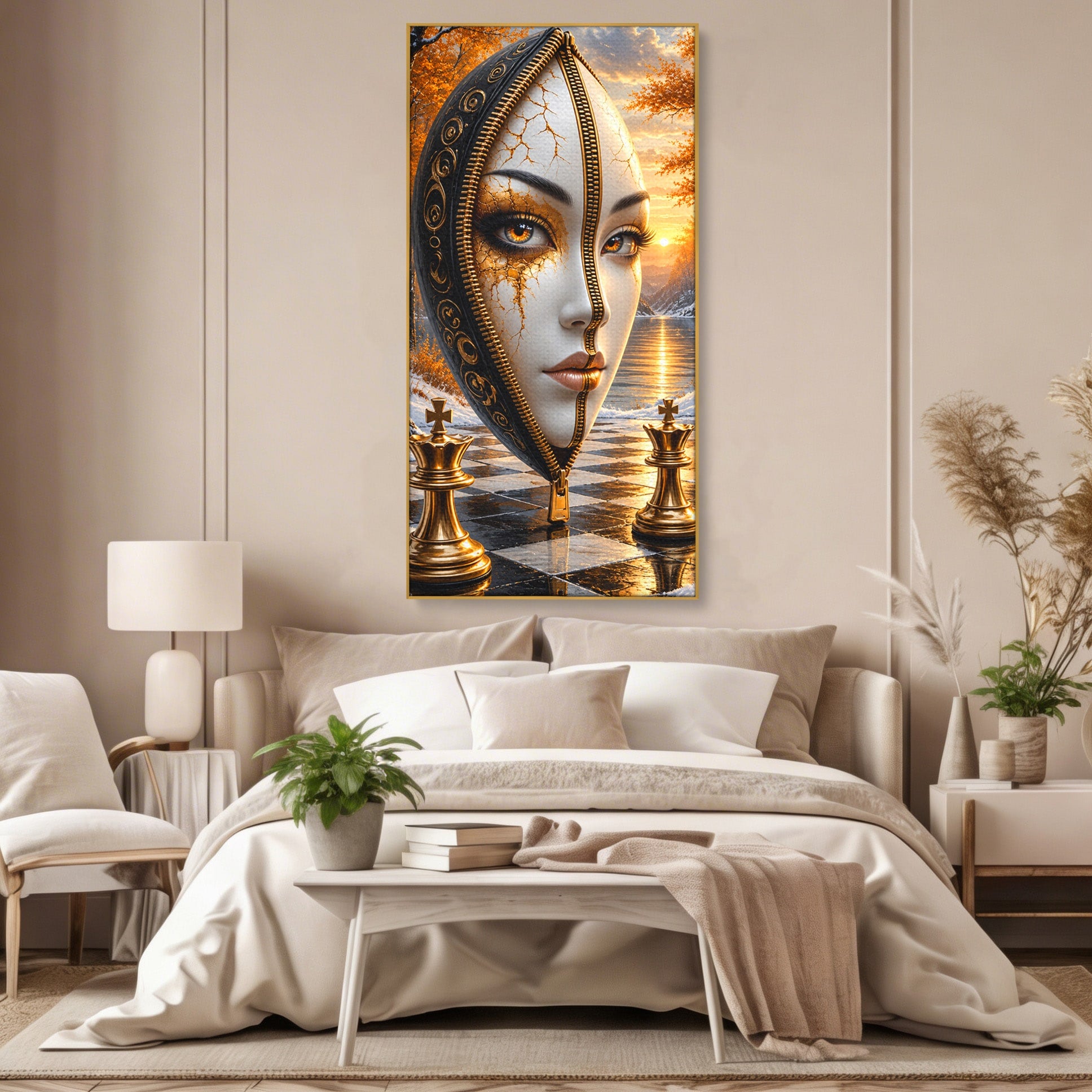 Tablou Canvas Premium LuxCanva® U1159, Misterul Reginei Pe Tabla De Sah, Regina, Sah, Fantezie, Mister, Living, Culori Vibrante