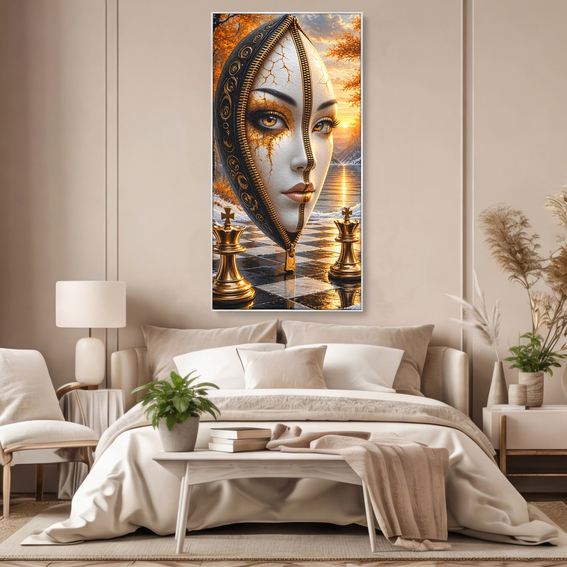 Tablou Canvas Premium LuxCanva® U1159, Misterul Reginei Pe Tabla De Sah, Regina, Sah, Fantezie, Mister, Living, Culori Vibrante