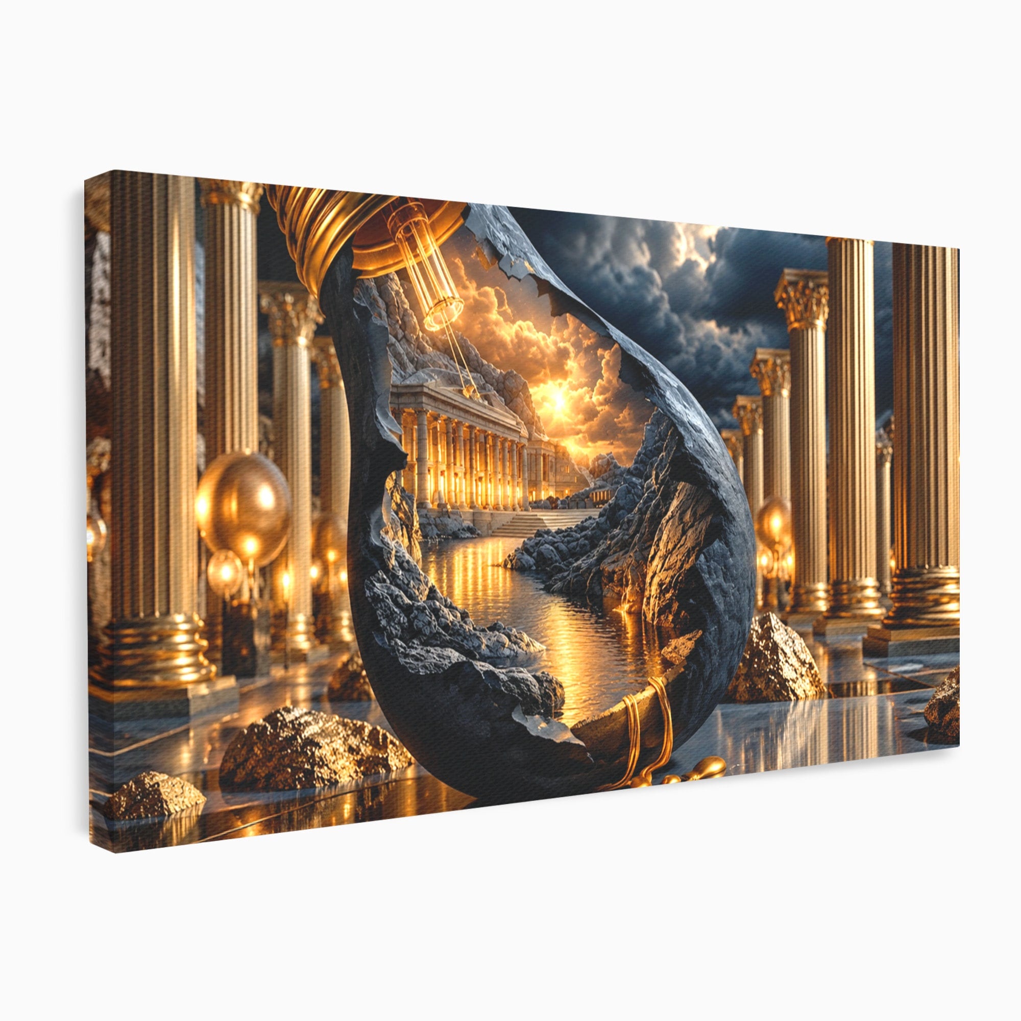 Tablou Canvas Premium LuxCanva® U1161, Templu In Lumina, Peisaj, Apus, Fantezie, Templu, Living, Culori Vibrante