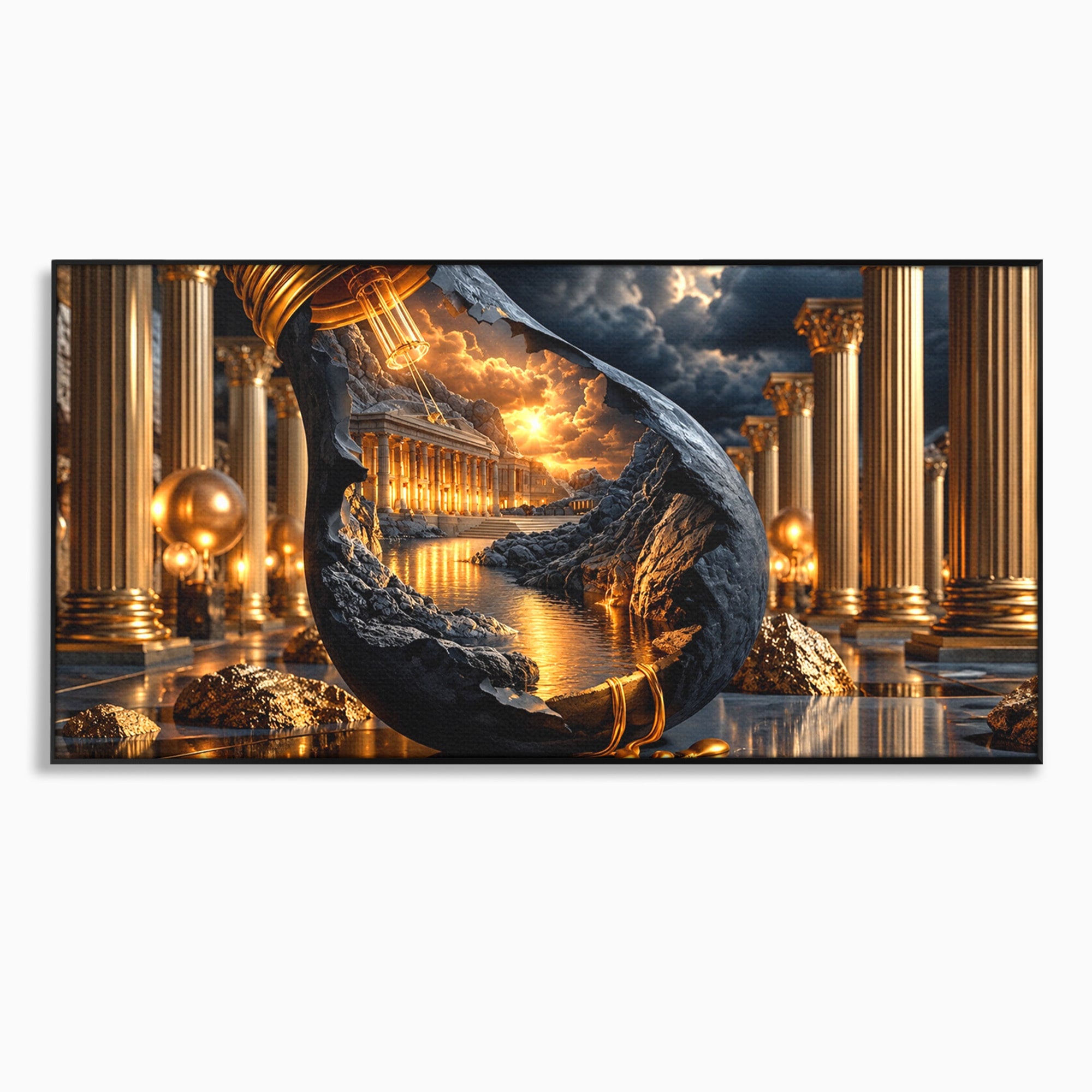 Tablou Canvas Premium LuxCanva® U1161, Templu In Lumina, Peisaj, Apus, Fantezie, Templu, Living, Culori Vibrante