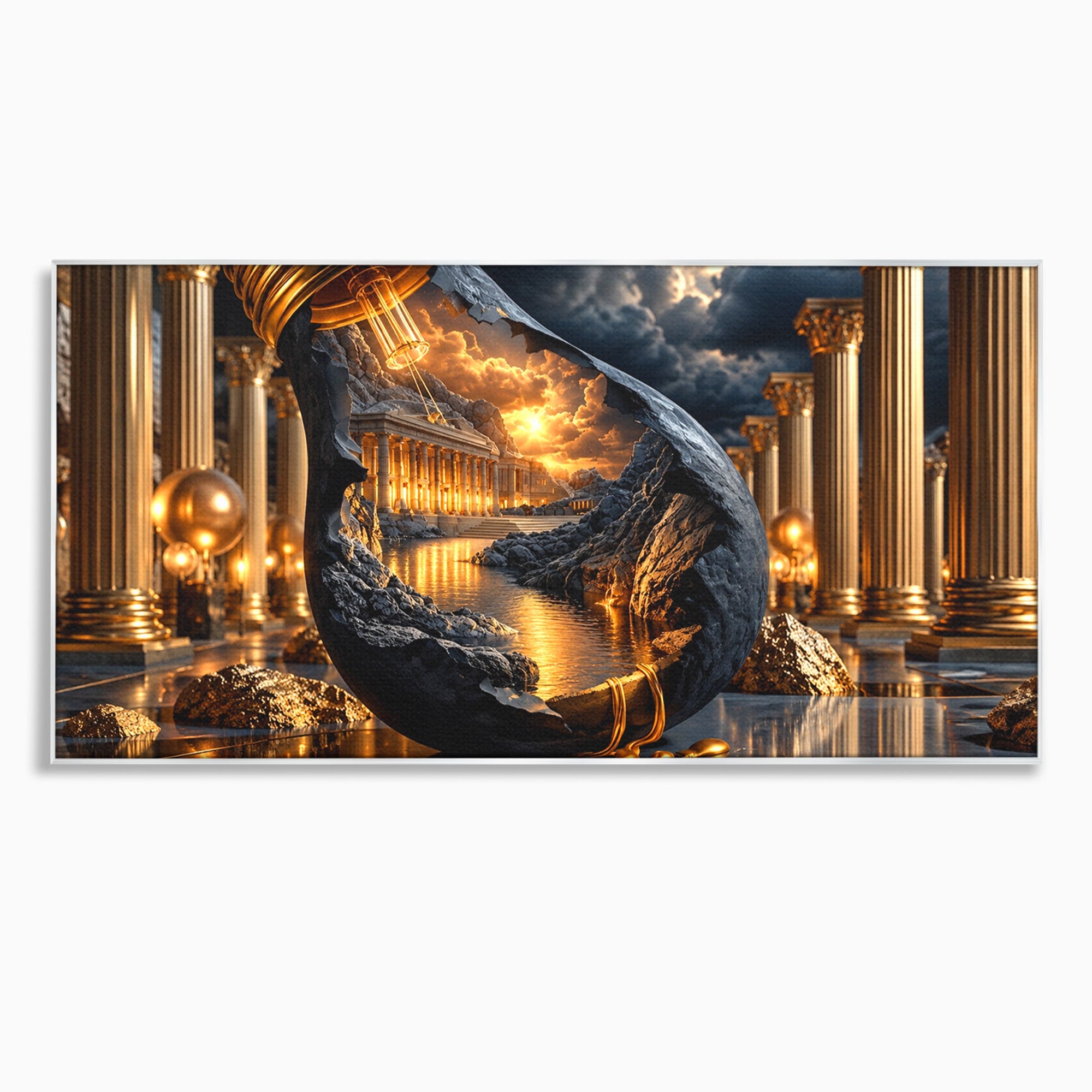 Tablou Canvas Premium LuxCanva® U1161, Templu In Lumina, Peisaj, Apus, Fantezie, Templu, Living, Culori Vibrante