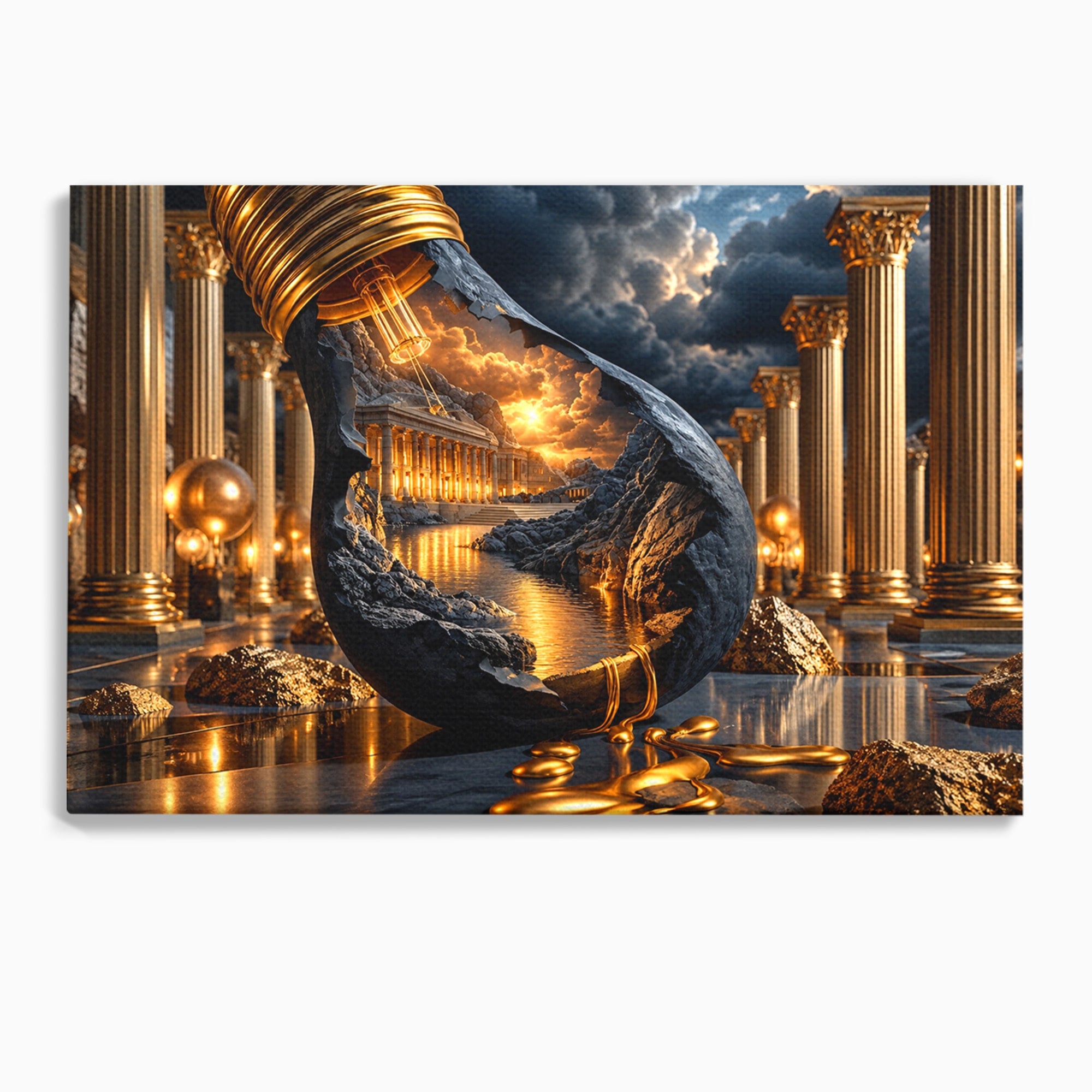 Tablou Canvas Premium LuxCanva® U1161, Templu In Lumina, Peisaj, Apus, Fantezie, Templu, Living, Culori Vibrante