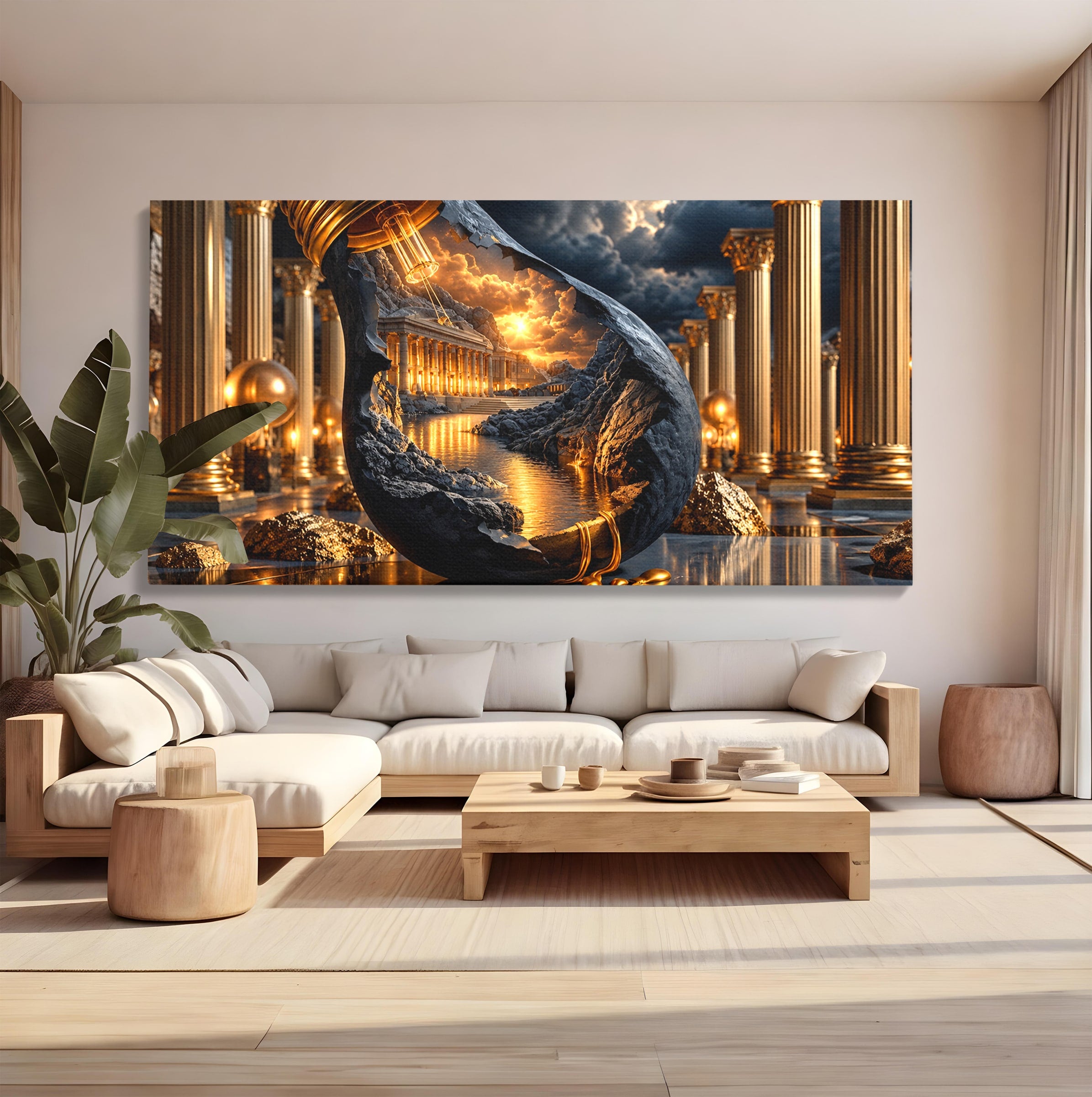 Tablou Canvas Premium LuxCanva® U1161, Templu In Lumina, Peisaj, Apus, Fantezie, Templu, Living, Culori Vibrante