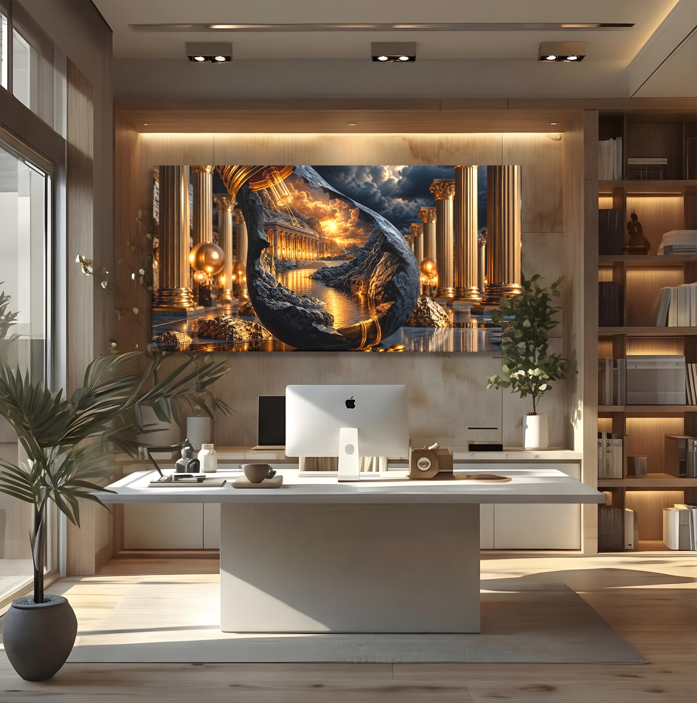 Tablou Canvas Premium LuxCanva® U1161, Templu In Lumina, Peisaj, Apus, Fantezie, Templu, Living, Culori Vibrante